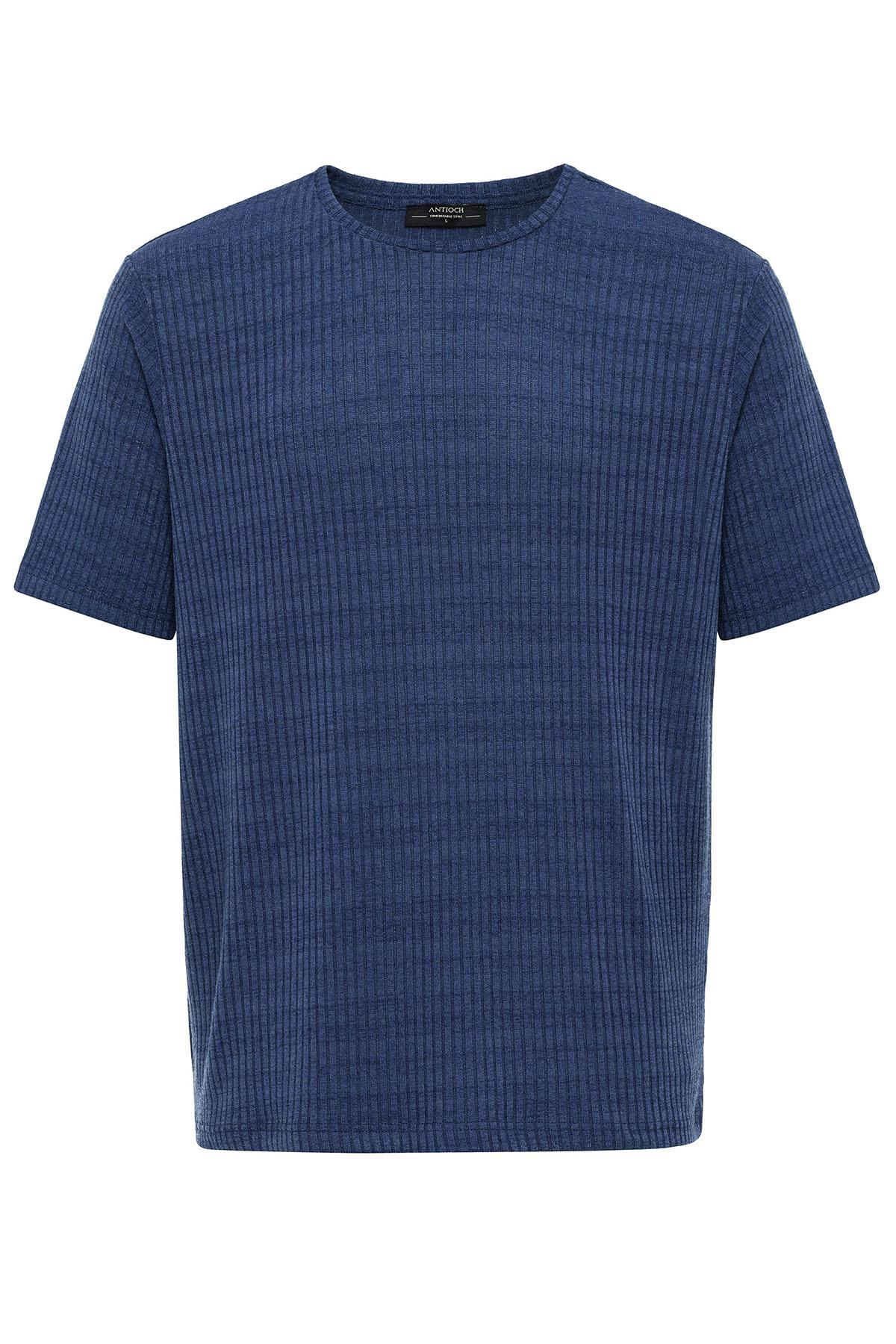 Antioch-İndigo Bisiklet Yaka Fitilli Erkek T Shirt-T-Shirts-7-Milagron.com