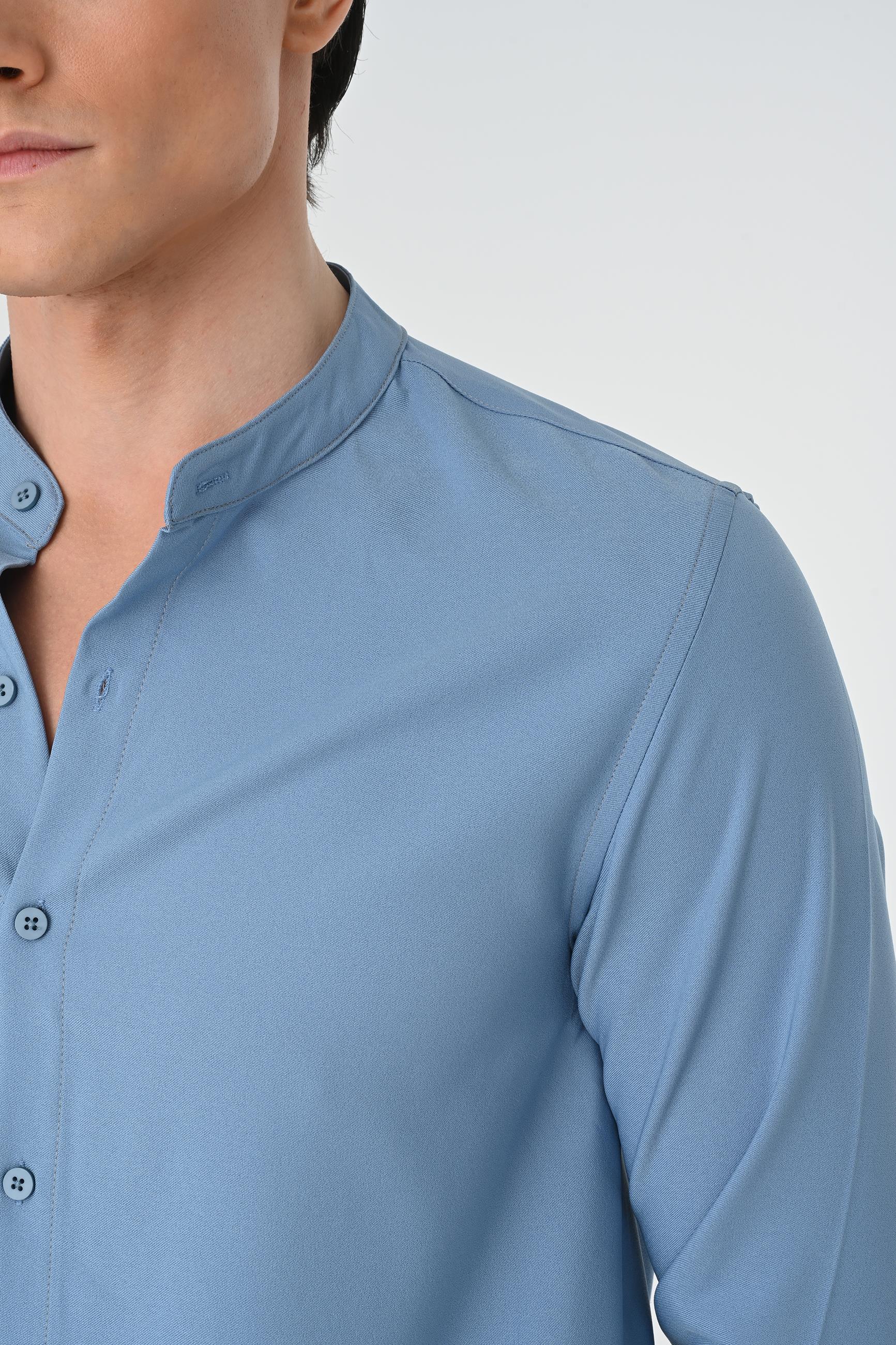 Antioch-İndigo Regular Fit Hakim Yaka Erkek Gömlek-Gömlek-5-Milagron.com