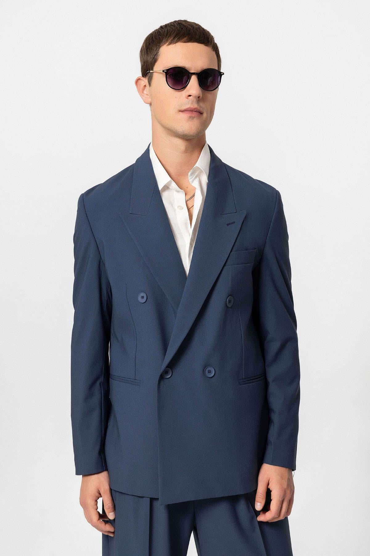 Antioch-İndigo Tek Düğme Kruvaze Erkek Blazer Ceket-Ceket-1-Milagron.com