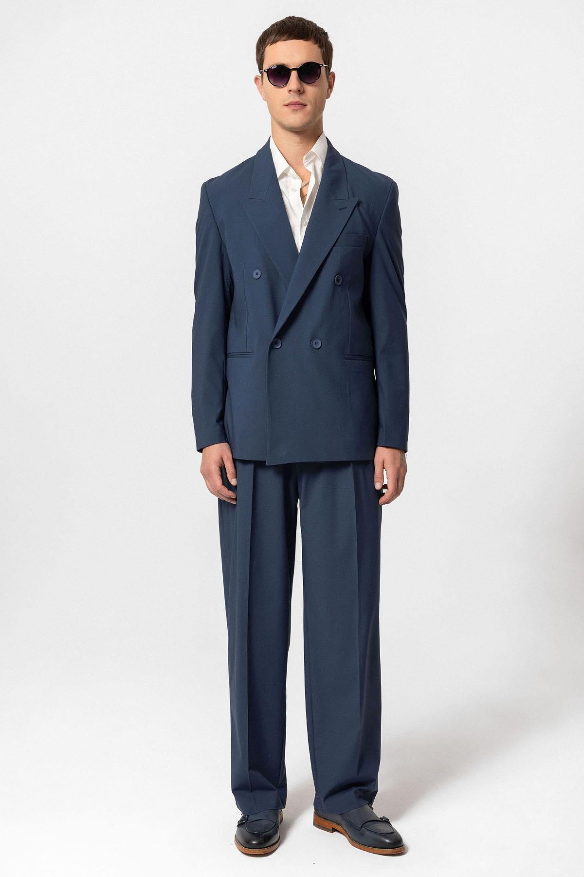 Antioch-İndigo Tek Düğme Kruvaze Erkek Blazer Ceket-Ceket-2-Milagron.com