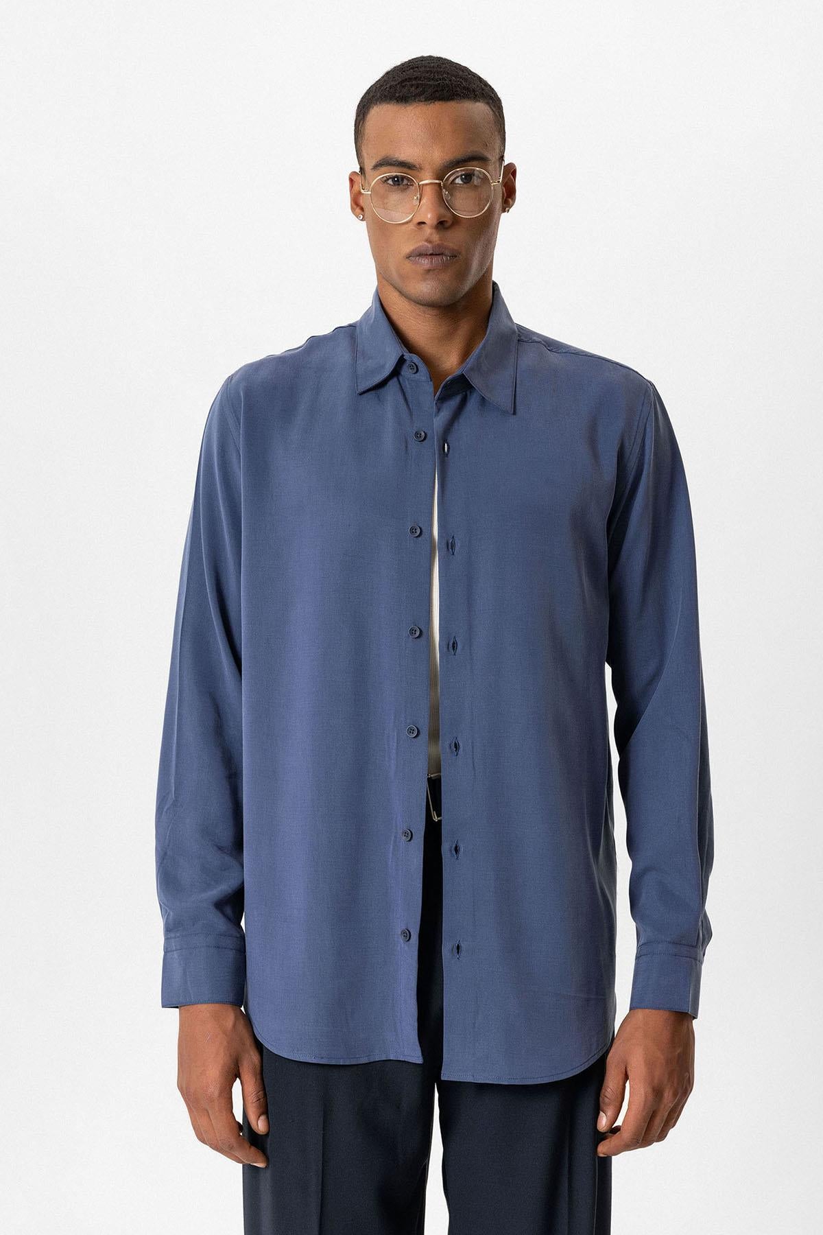Antioch-İndigo Teknik Tencel Kumaş Erkek Gömlek-Gömlek-1-Milagron.com