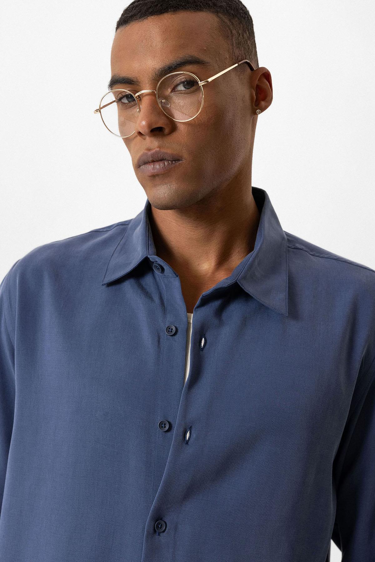 Antioch-İndigo Teknik Tencel Kumaş Erkek Gömlek-Gömlek-5-Milagron.com