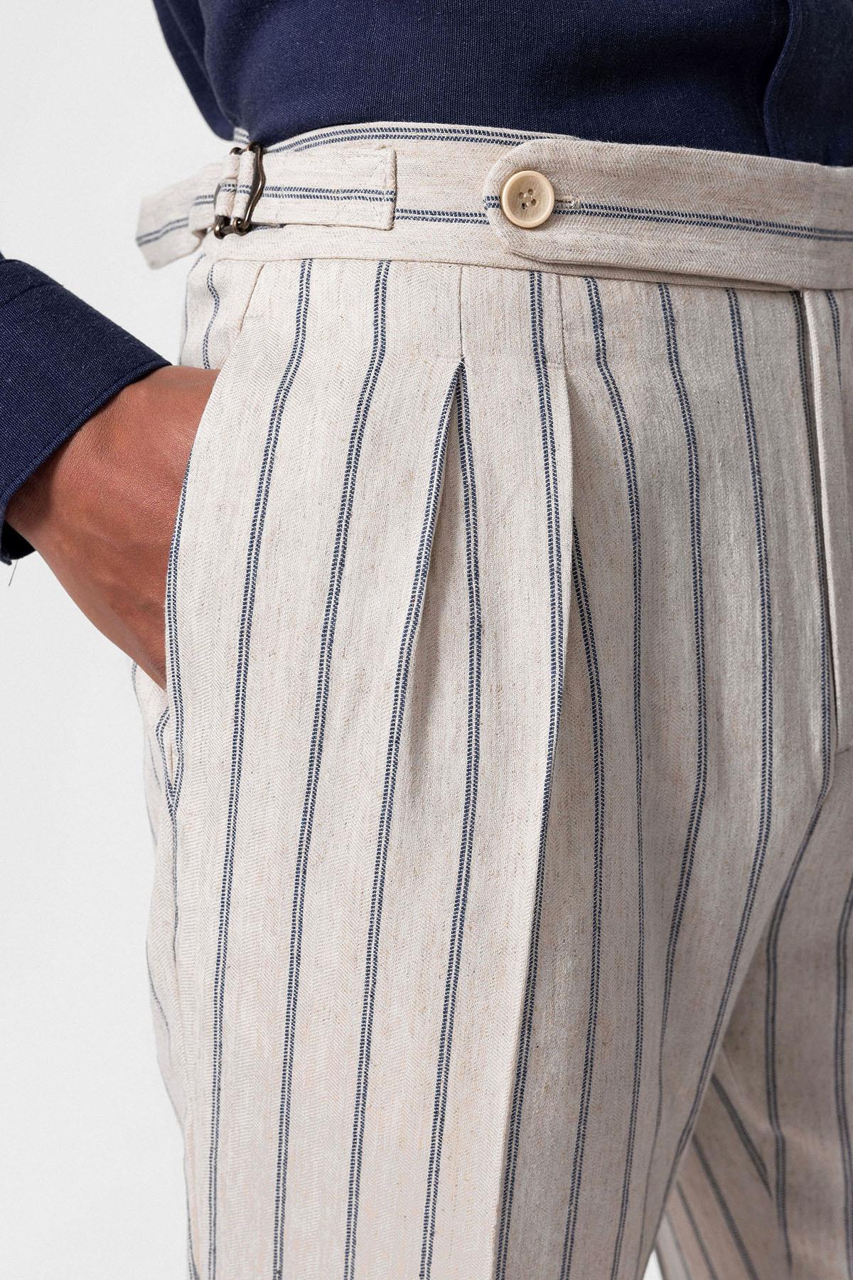 Antioch-İndigo Yüksek Bel Keten Karışımlı Erkek Pantolon-Pantolon-5-Milagron.com