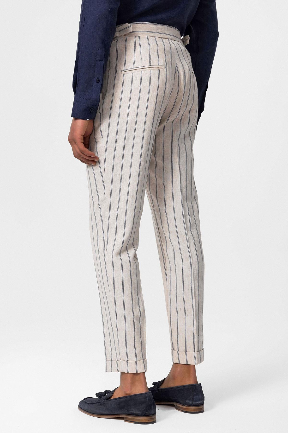 Antioch-İndigo Yüksek Bel Keten Karışımlı Erkek Pantolon-Pantolon-6-Milagron.com