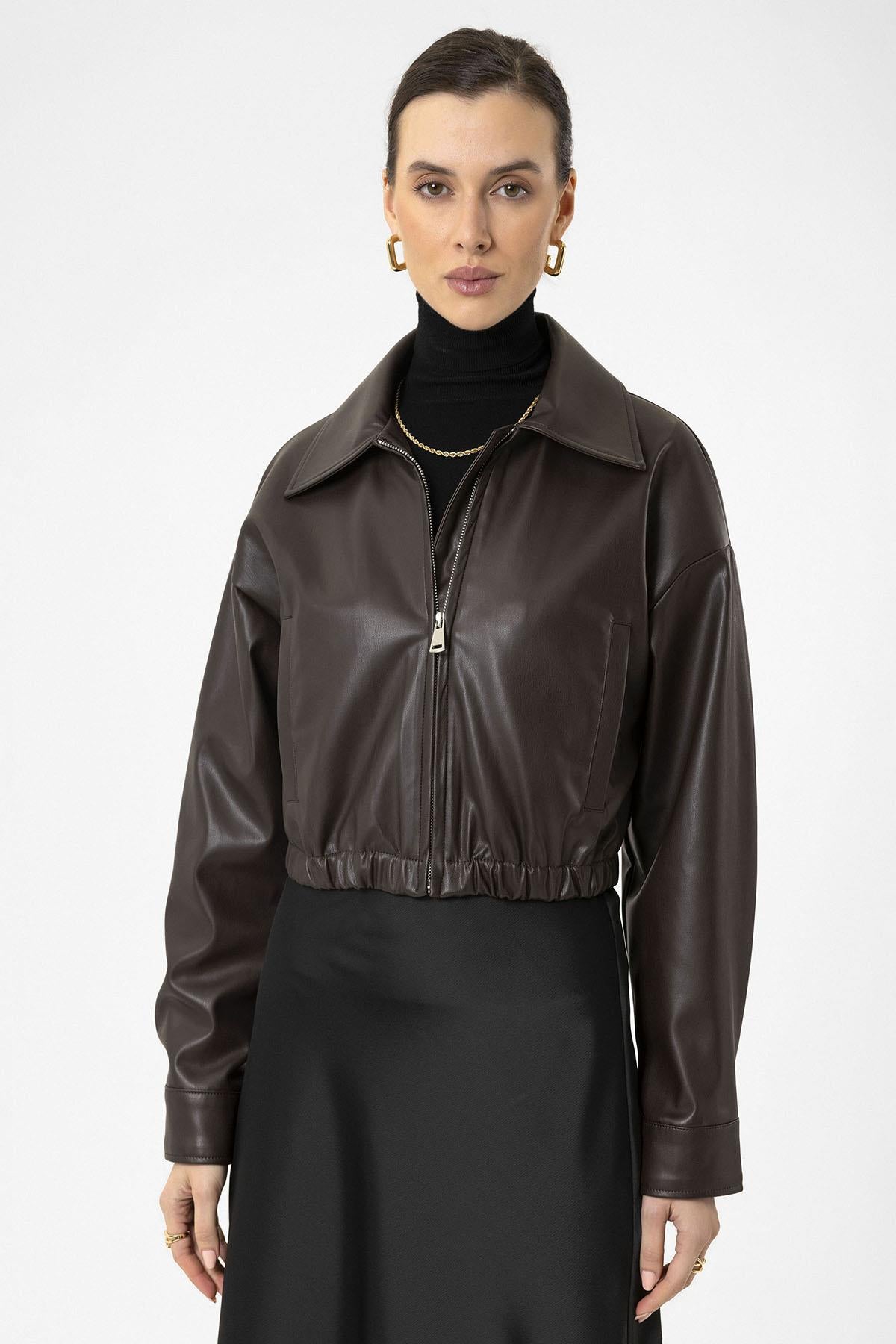 Antioch-Kadın Bel Lastikli Suni Deri Mont-Deri Mont-1-Milagron.com