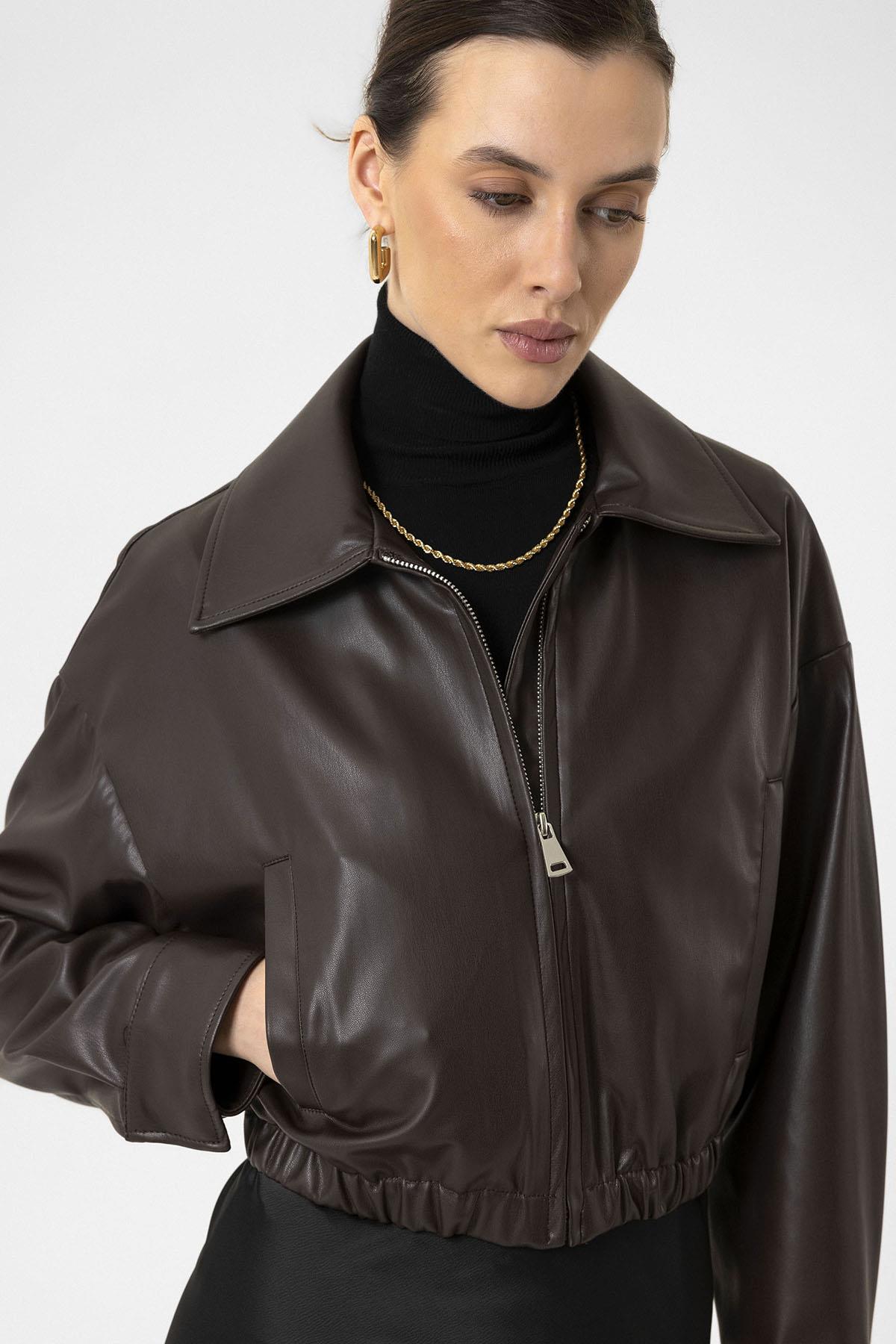 Antioch-Kadın Bel Lastikli Suni Deri Mont-Deri Mont-3-Milagron.com