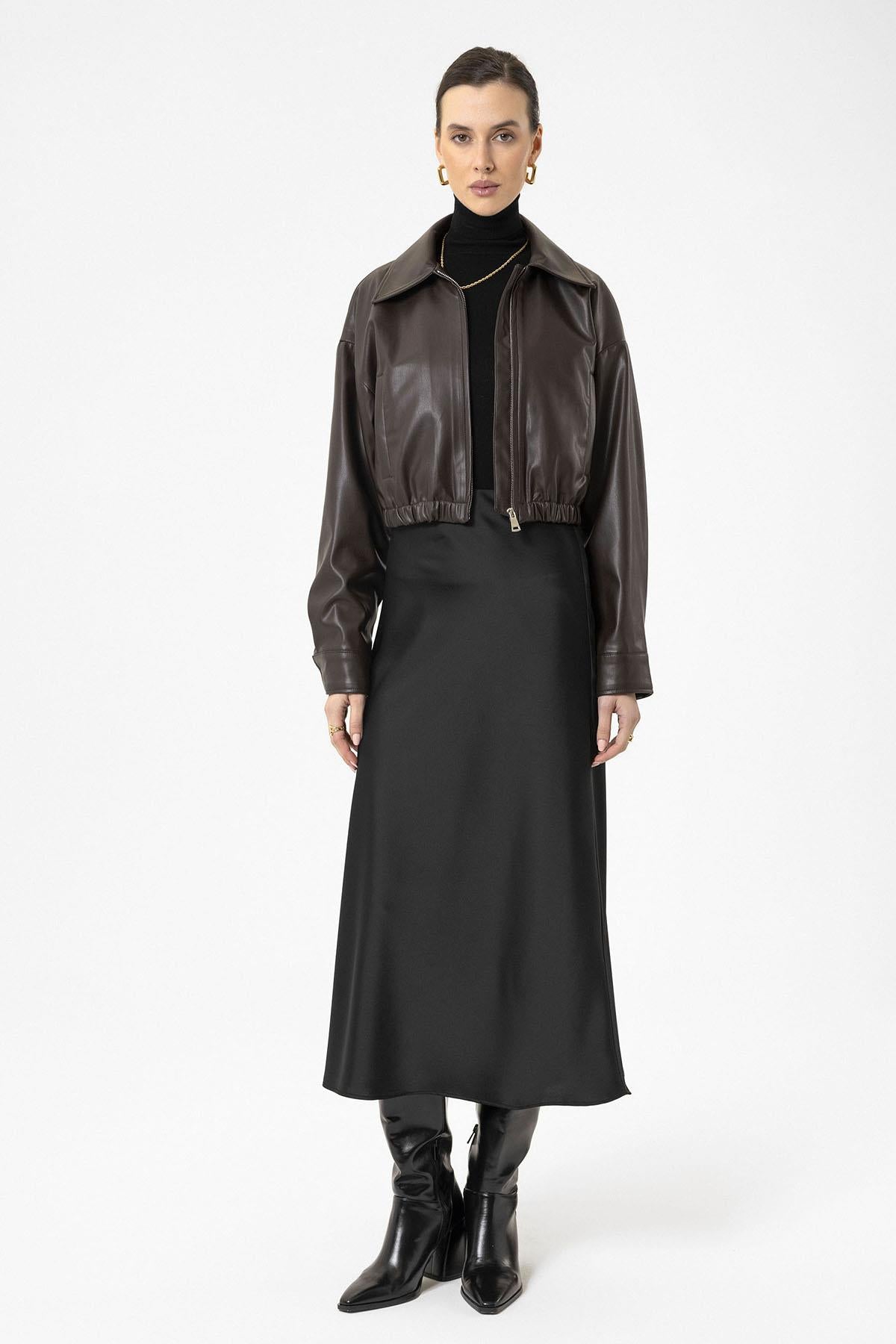 Antioch-Kadın Bel Lastikli Suni Deri Mont-Deri Mont-4-Milagron.com