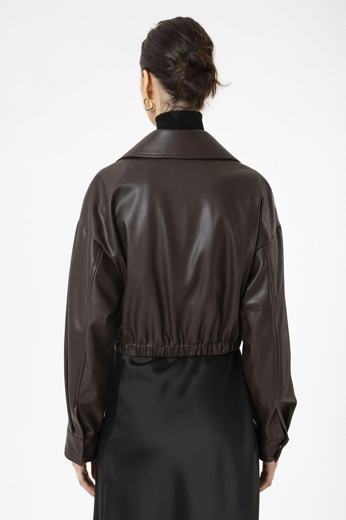 Antioch-Kadın Bel Lastikli Suni Deri Mont-Deri Mont-5-Milagron.com