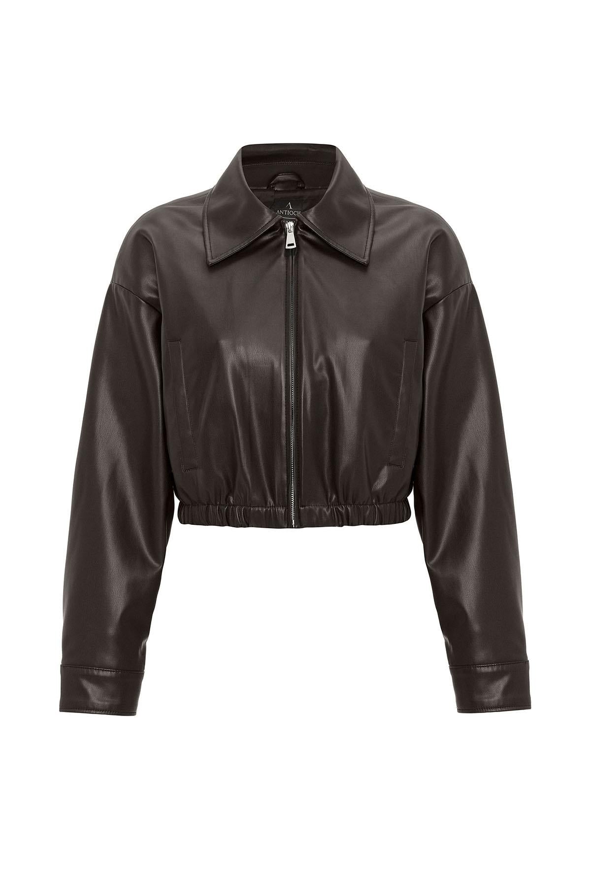 Antioch-Kadın Bel Lastikli Suni Deri Mont-Deri Mont-6-Milagron.com