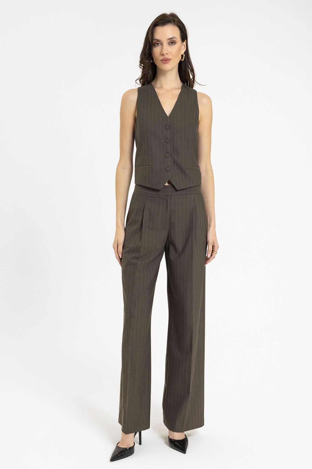 Antioch-Kadın Çizgili Düğme Kapama Yelek-Yelek-3-Milagron.com