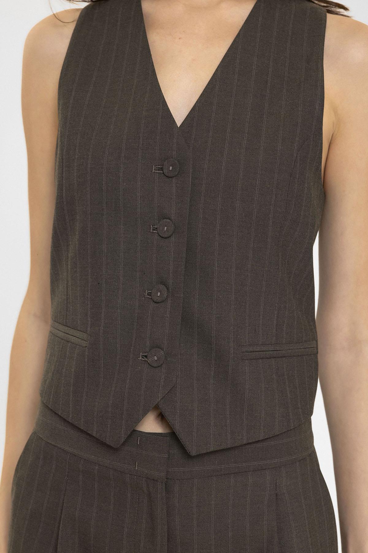 Antioch-Kadın Çizgili Düğme Kapama Yelek-Yelek-4-Milagron.com