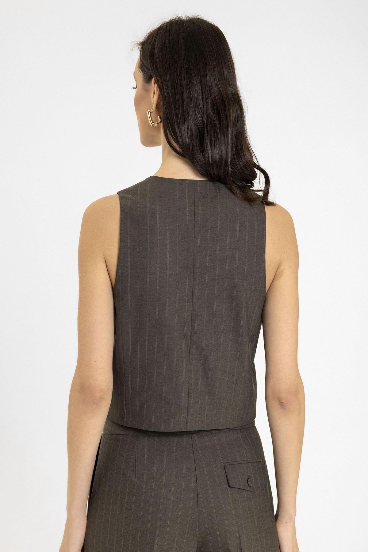 Antioch-Kadın Çizgili Düğme Kapama Yelek-Yelek-5-Milagron.com