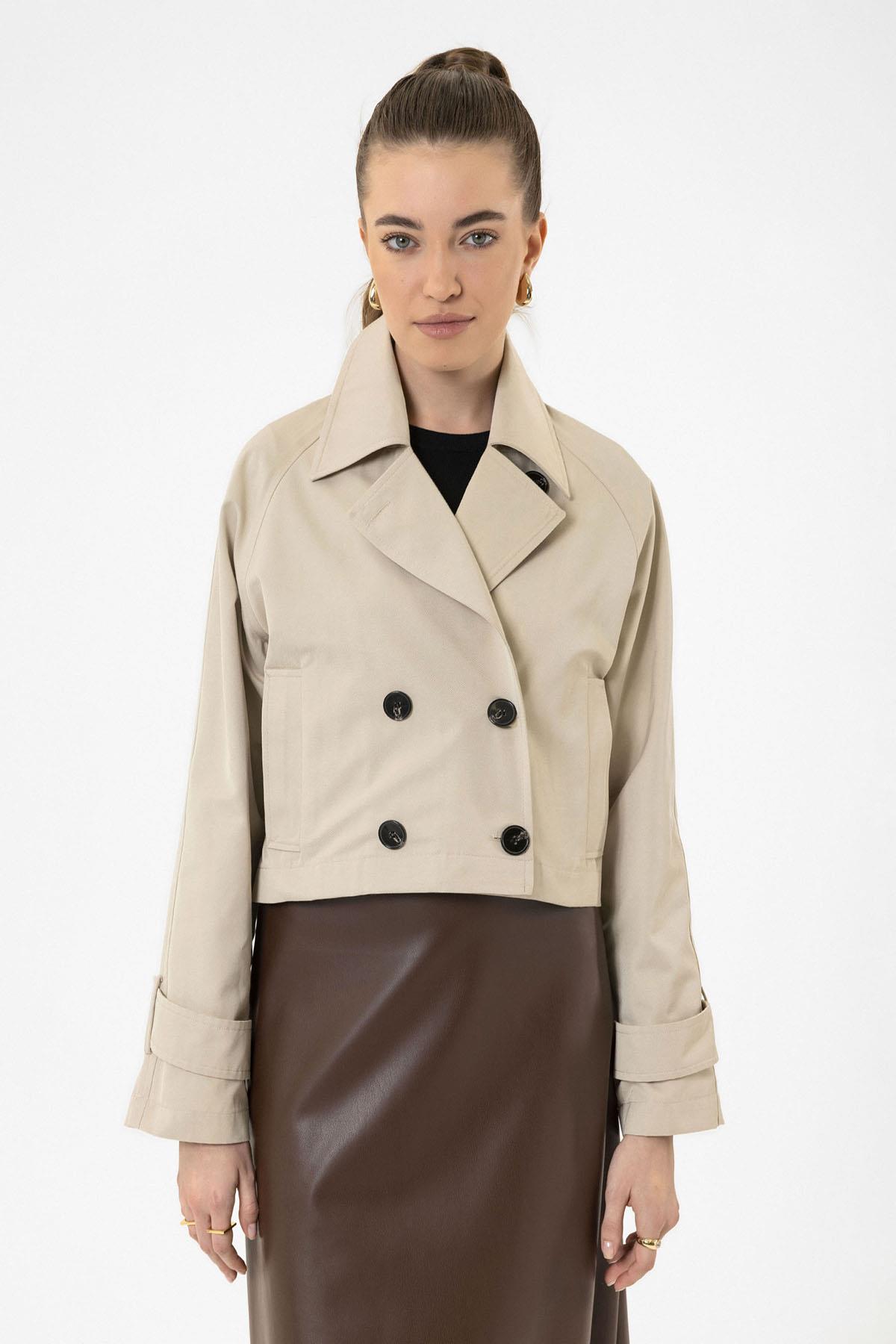 Antioch-Kadın Kruvaze Kısa Trençkot-Trençkot-3-Milagron.com