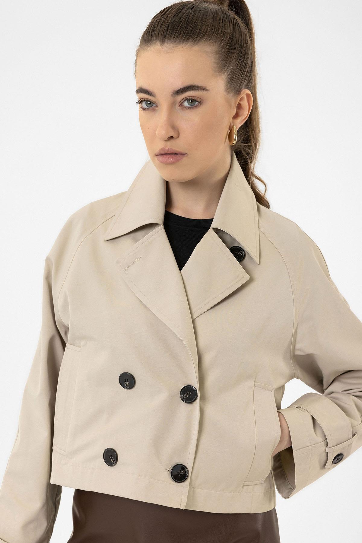 Antioch-Kadın Kruvaze Kısa Trençkot-Trençkot-4-Milagron.com