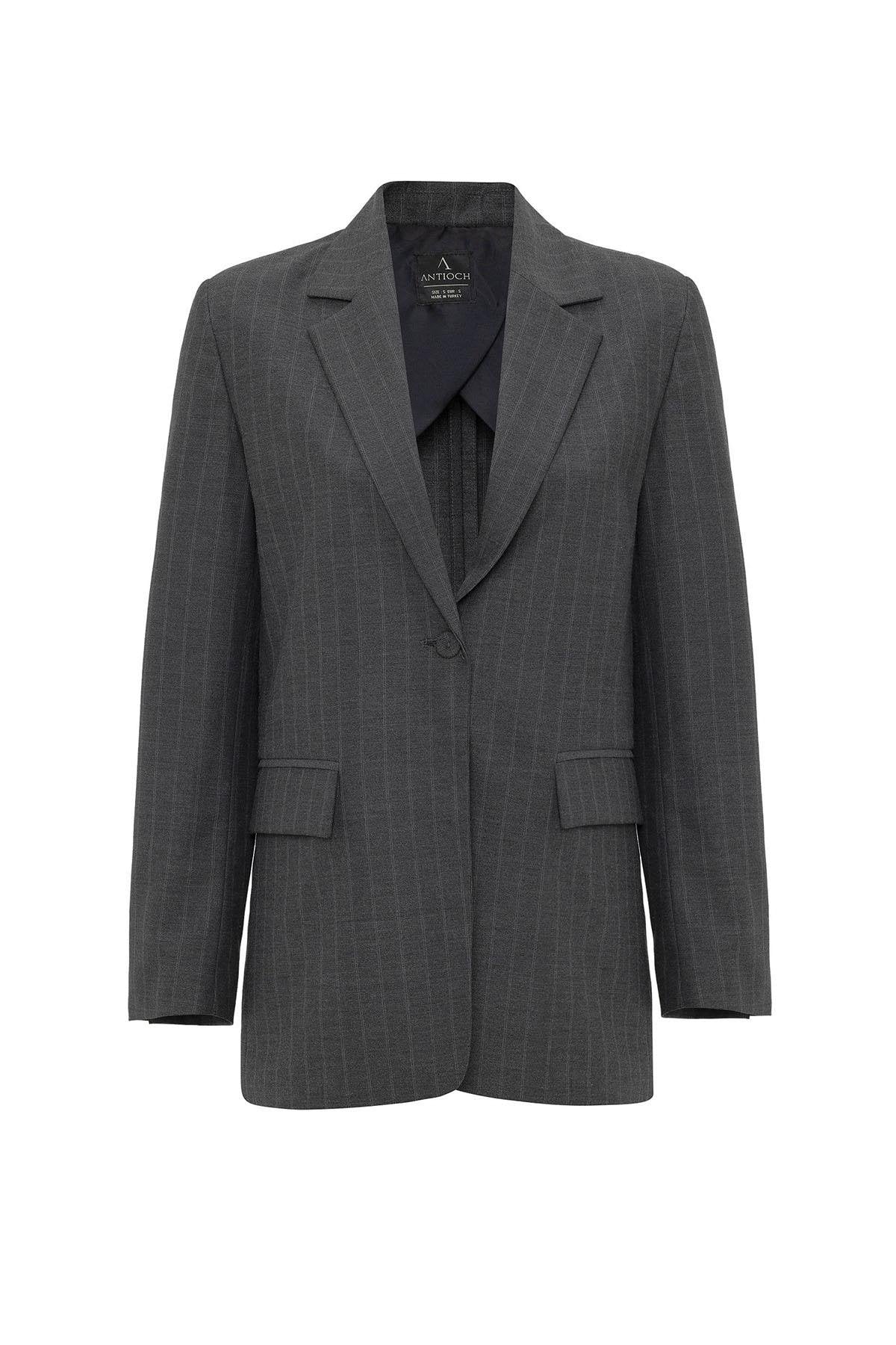 Antioch-Kadın Tek Düğme Çizgili Blazer Ceket-Ceket-2-Milagron.com