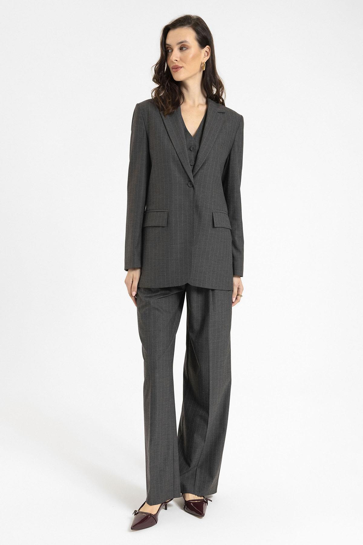 Antioch-Kadın Tek Düğme Çizgili Blazer Ceket-Ceket-5-Milagron.com