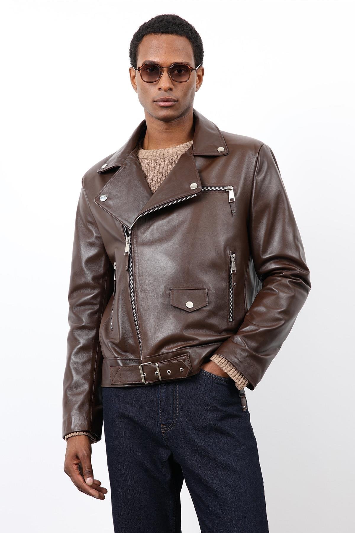 Antioch-Kahve 100% Deri Biker Ceket-Ceket-2-Milagron.com