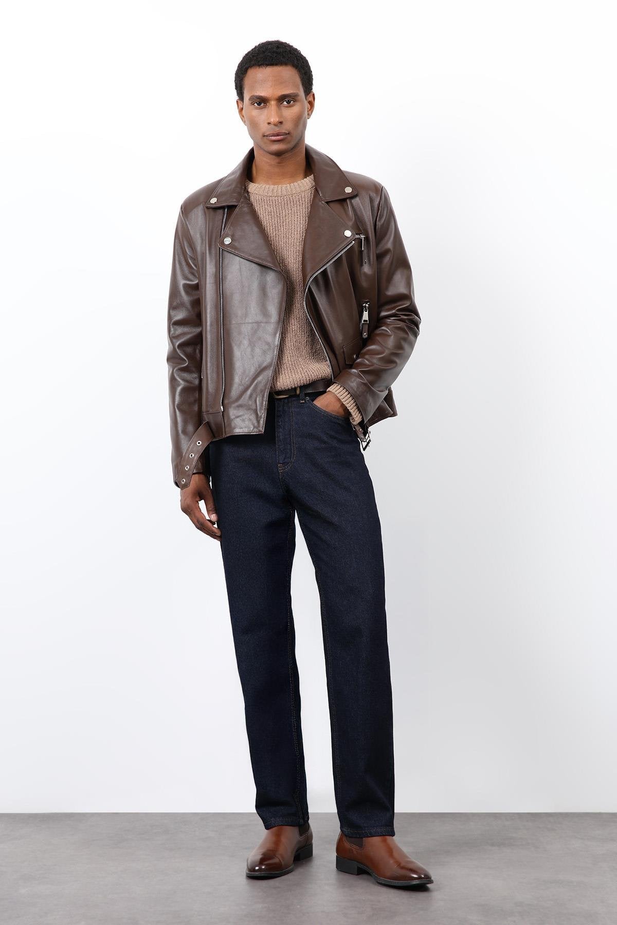 Antioch-Kahve 100% Deri Biker Ceket-Ceket-4-Milagron.com