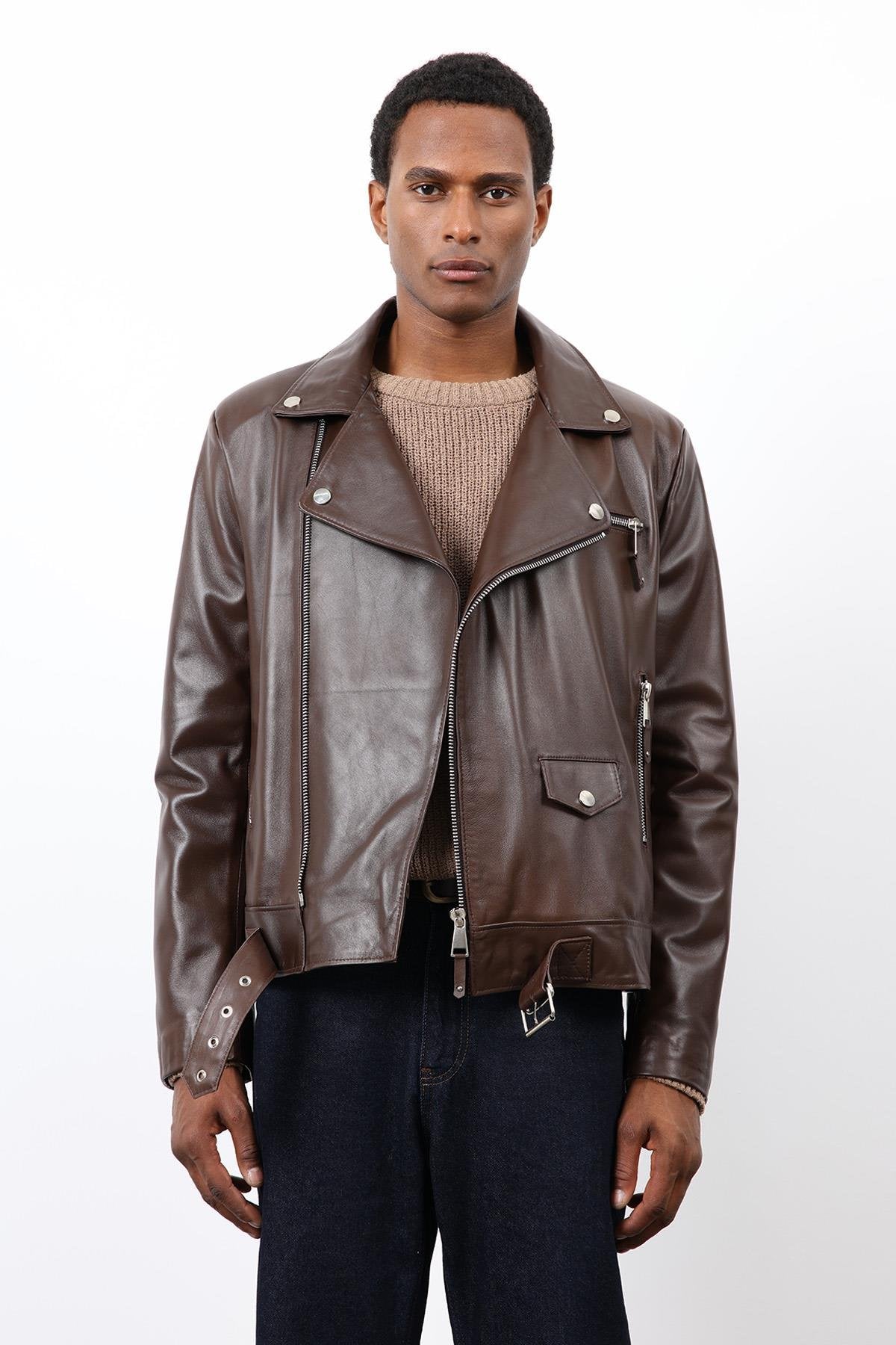 Antioch-Kahve 100% Deri Biker Ceket-Ceket-5-Milagron.com