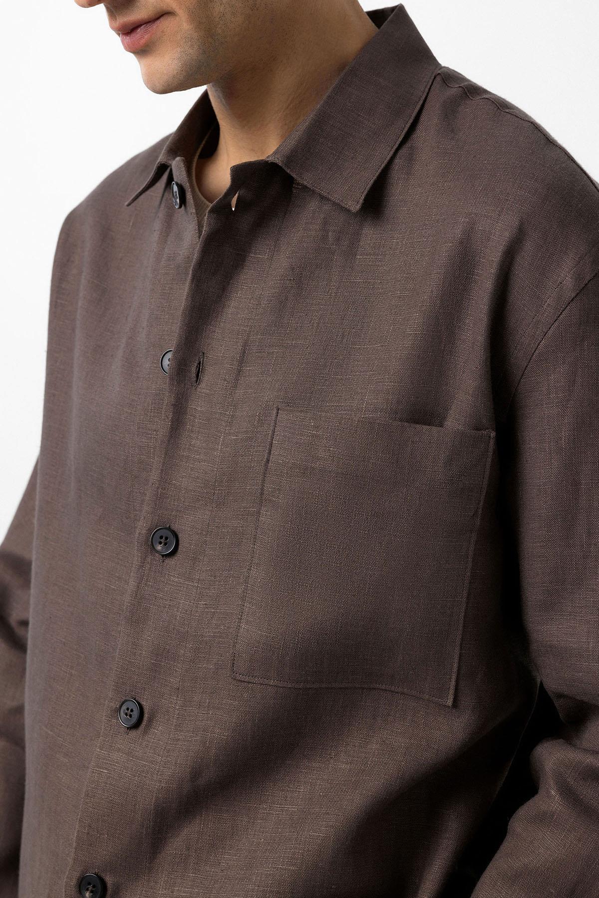 Antioch-Kahve 100% Keten Relax Fit Erkek İnce Ceket-Ceket-4-Milagron.com