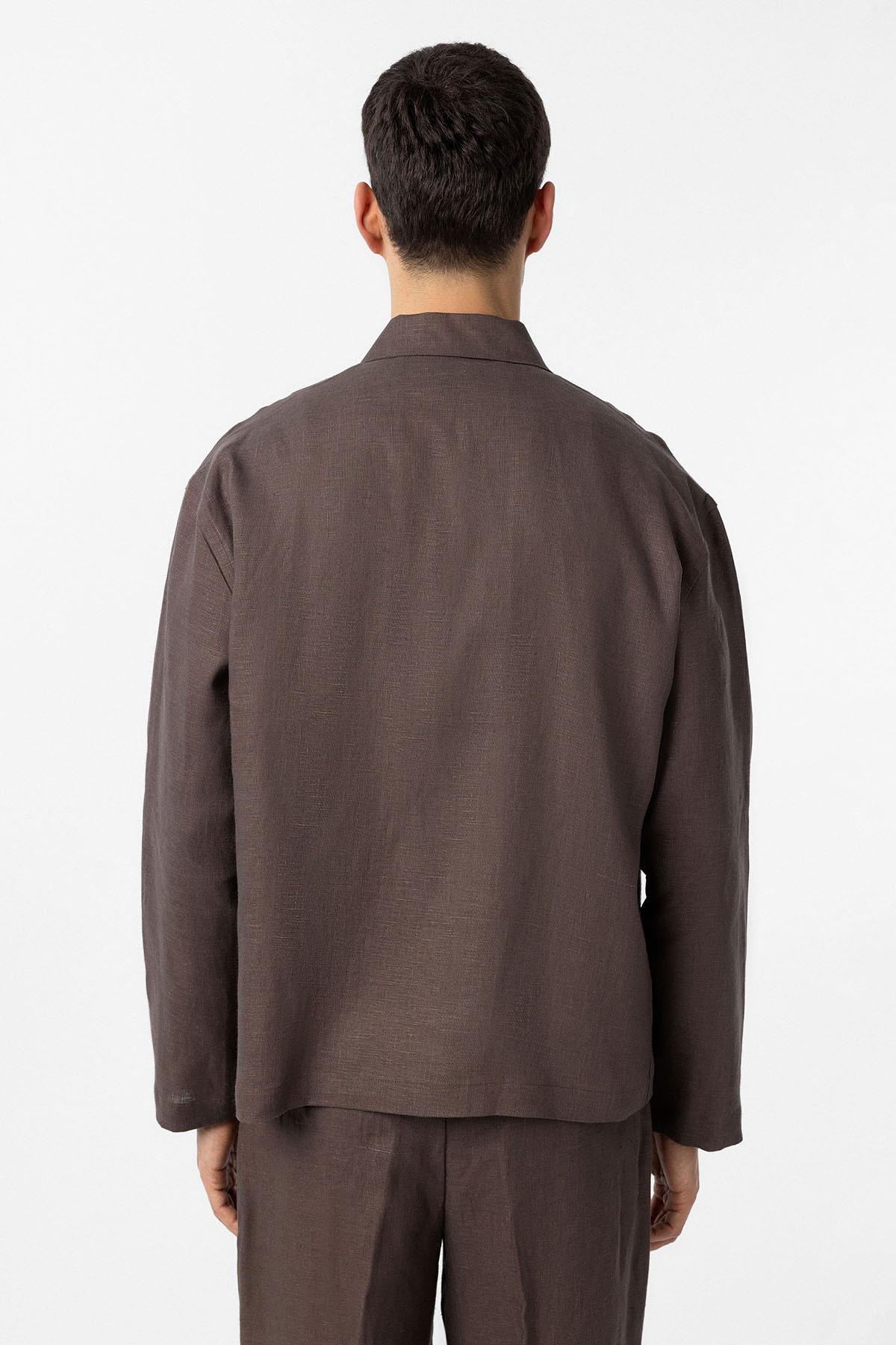 Antioch-Kahve 100% Keten Relax Fit Erkek İnce Ceket-Ceket-5-Milagron.com