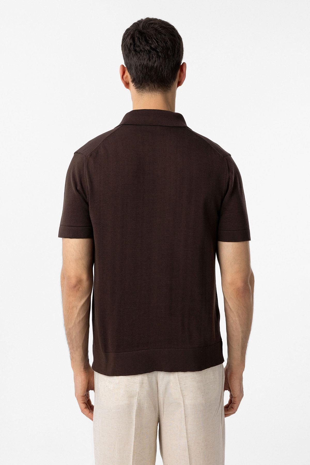 Antioch-Kahve 100% Pamuk Apaş Yaka Triko T Shirt-T-Shirts-4-Milagron.com