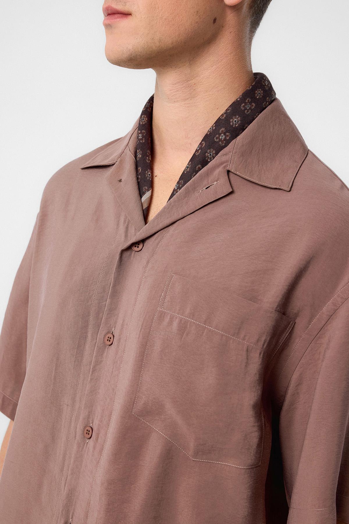 Antioch-Antioch Kahve Apaş Yaka Modal Kumaş Erkek Gömlek-Gömlek-3-Milagron.com