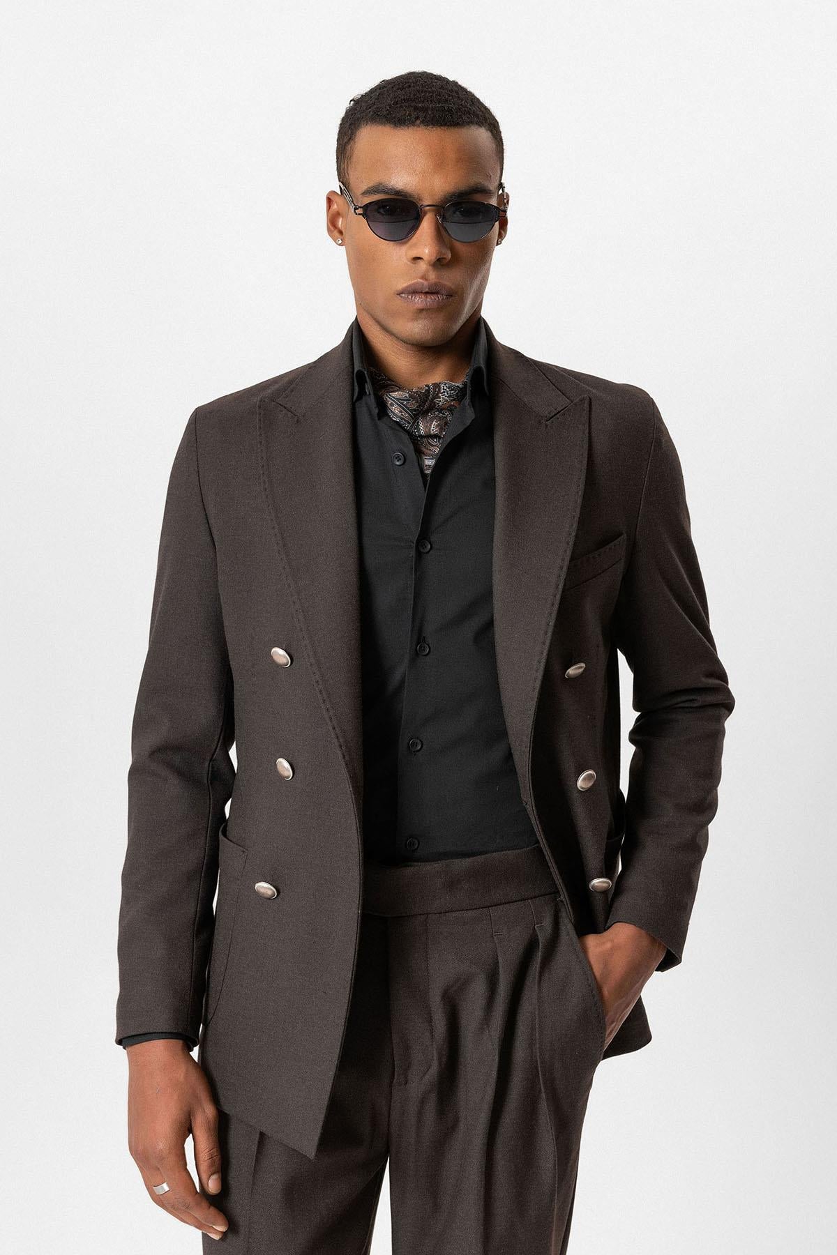 Antioch-Kahve Astarsız Kruvaze Erkek Blazer Ceket-Ceket-2-Milagron.com