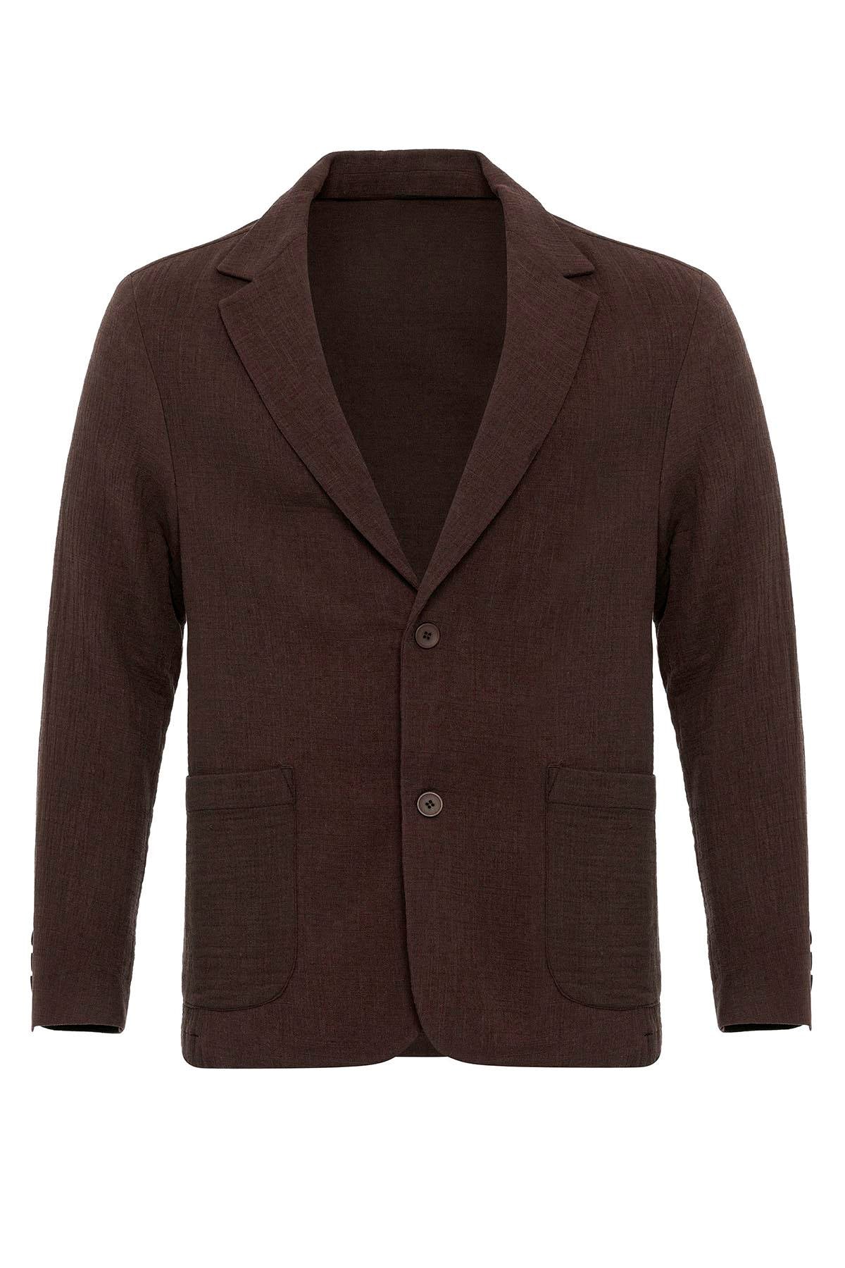 Antioch Kahve Astarsız Torba Cepli Erkek Blazer Ceket