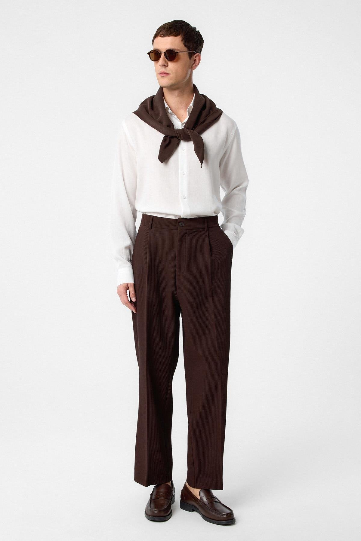 Antioch-Kahve Baggy Fitilli Erkek Pantolon-Kumaş Pantolon-2-Milagron.com