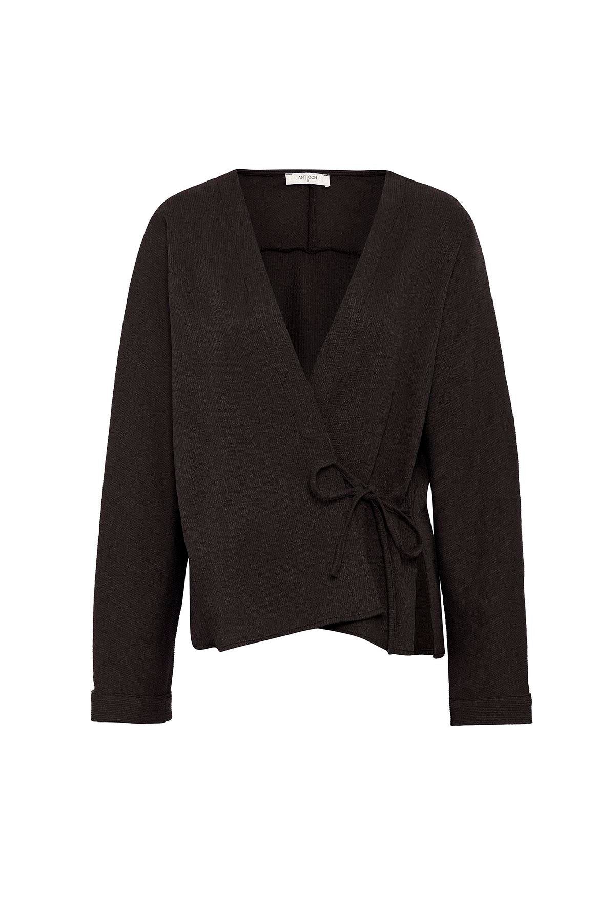 Antioch-Kahve Bağlamalı Kimono Kadın Gömlek-Gömlek-5-Milagron.com