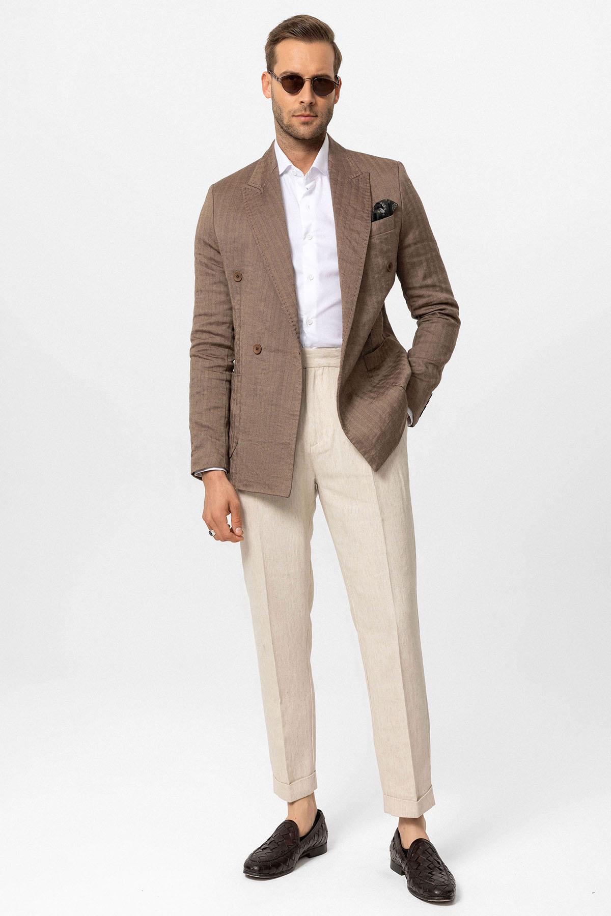 Antioch-Kahve Balıksırtı Desenli Erkek Blazer Ceket-Blazer Ceket-2-Milagron.com