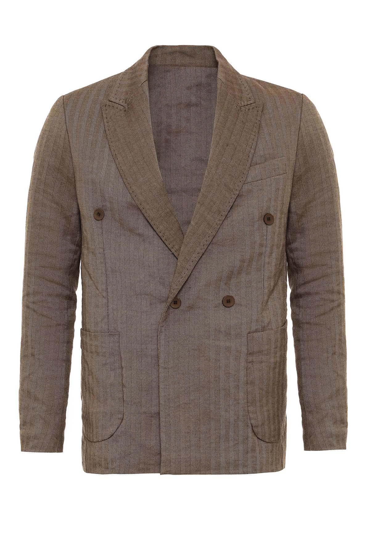 Antioch-Kahve Balıksırtı Desenli Erkek Blazer Ceket-Blazer Ceket-7-Milagron.com