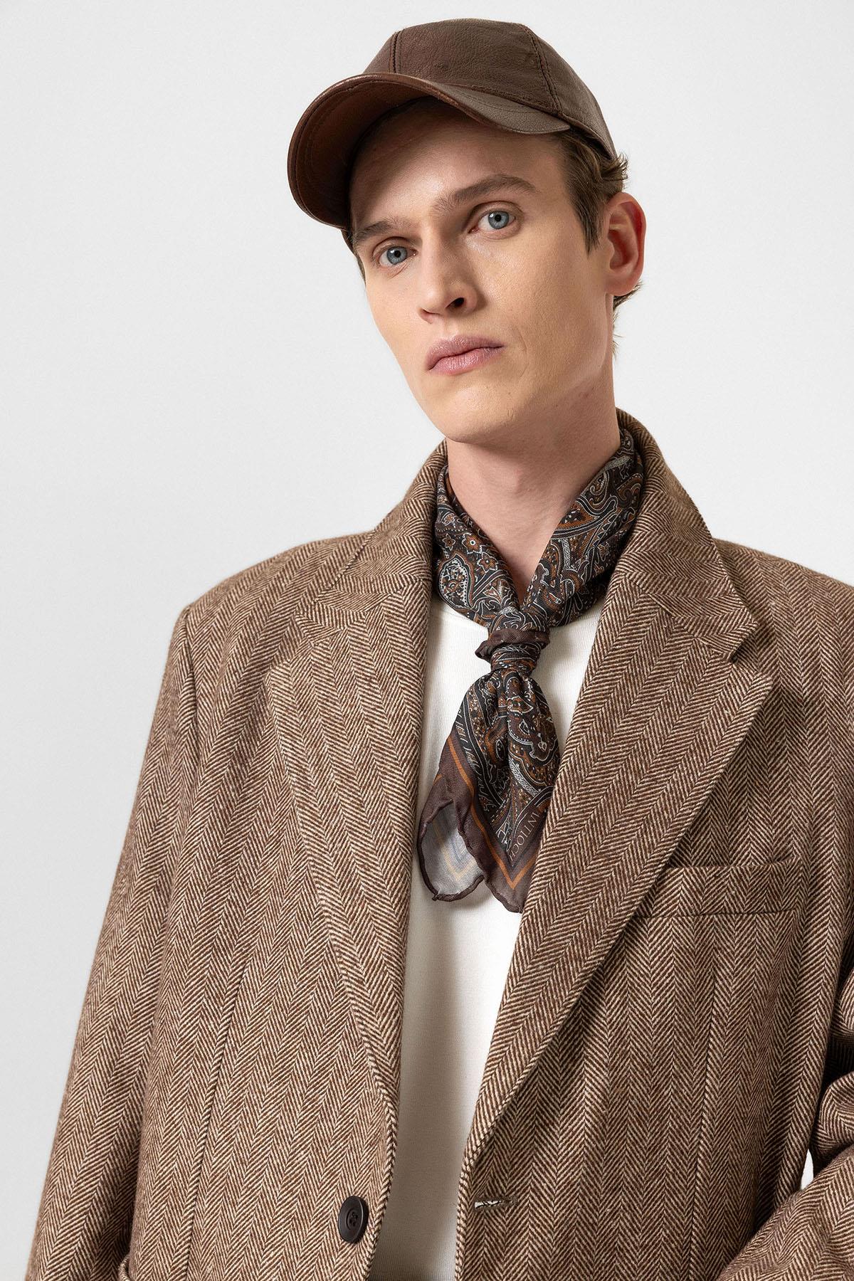 Antioch-Kahve Balıksırtı Desenli Oversize Erkek Blazer Ceket-Ceket-5-Milagron.com