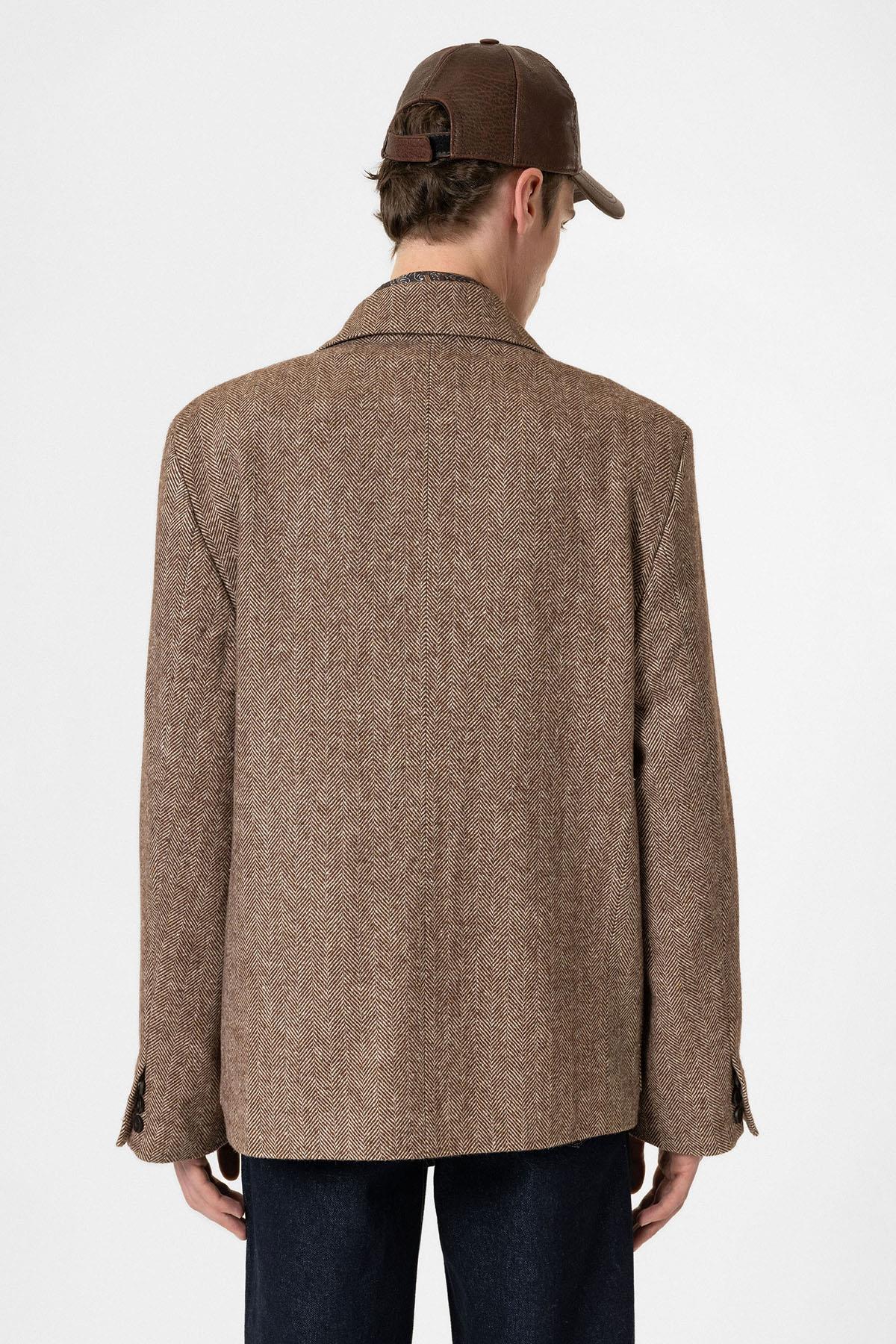 Antioch-Kahve Balıksırtı Desenli Oversize Erkek Blazer Ceket-Ceket-6-Milagron.com