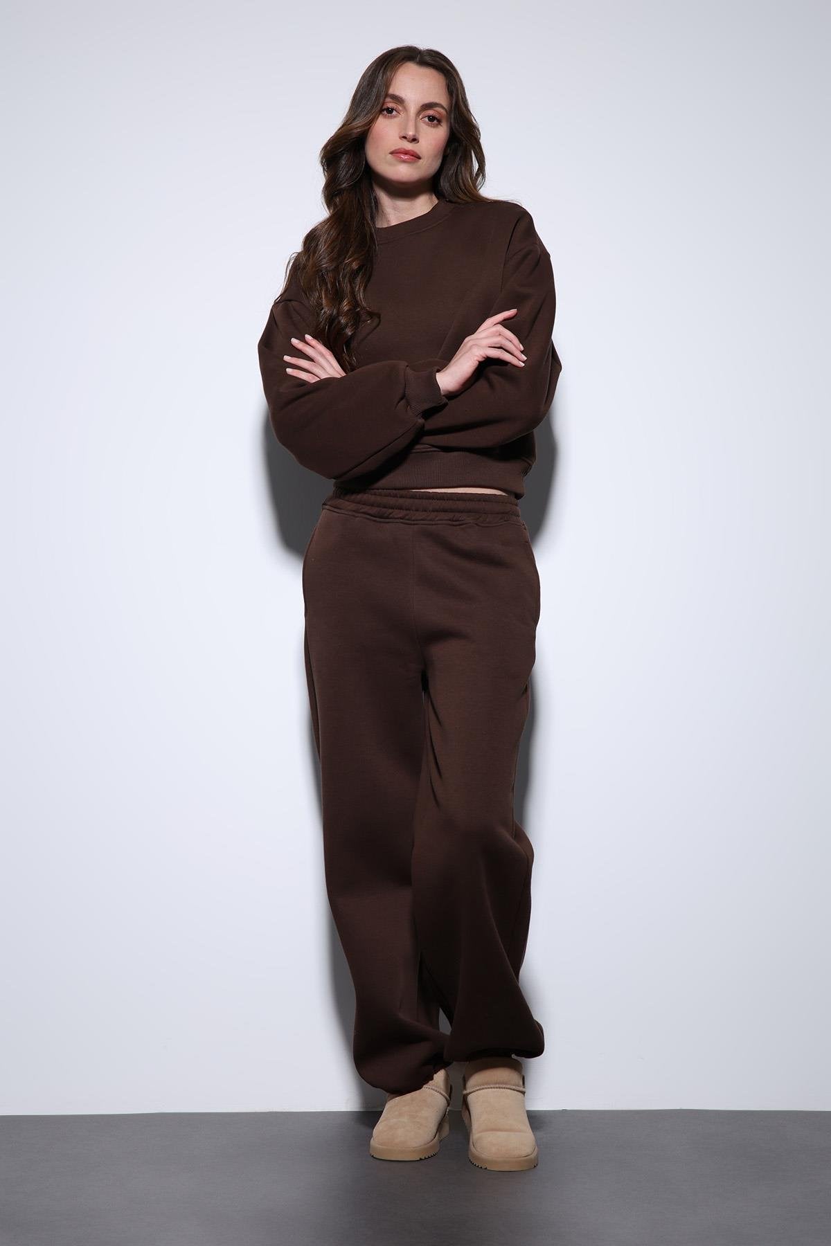 Antioch-Kahve Basic Kadın Sweatshirt-Sweatshirt-2-Milagron.com