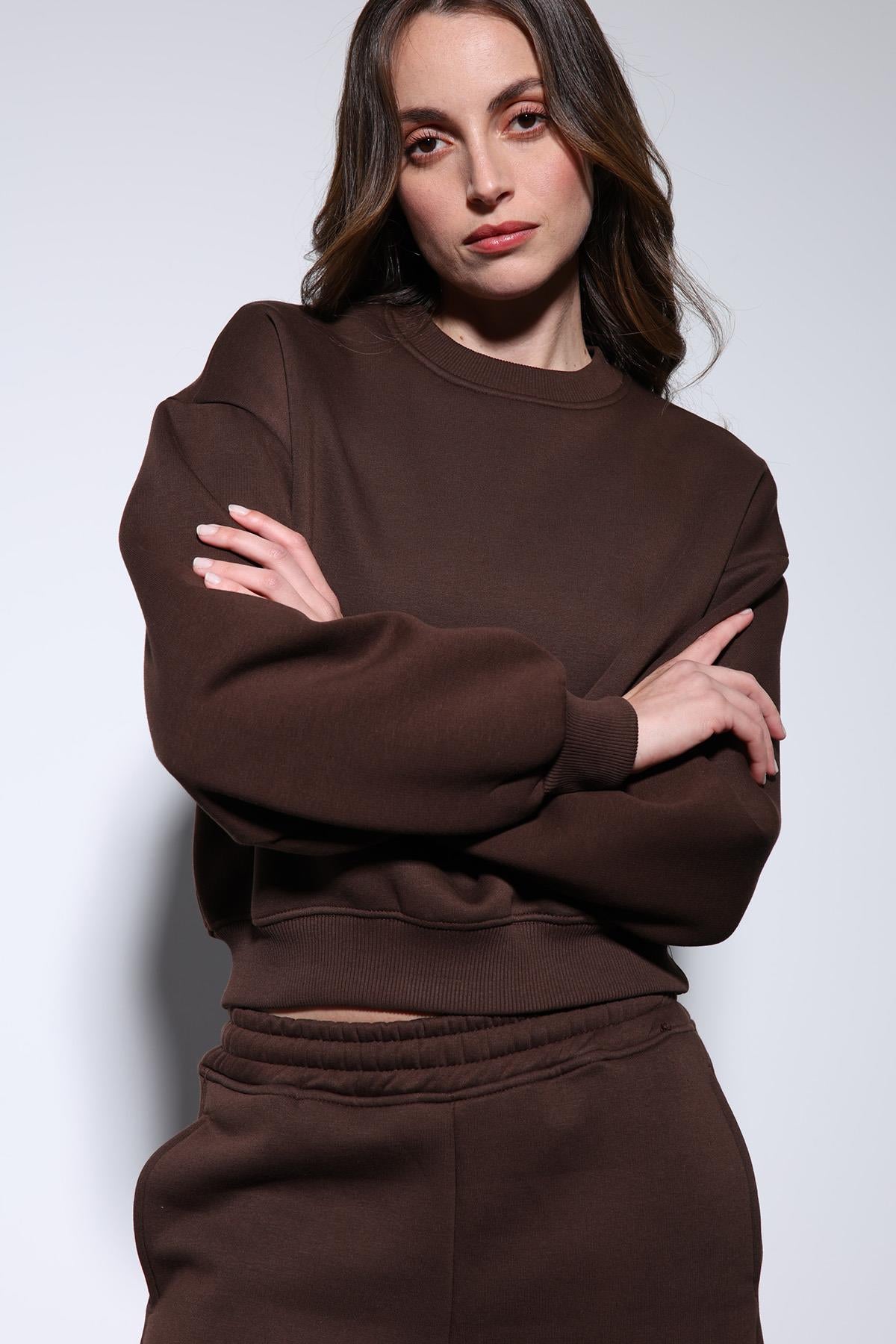 Antioch-Kahve Basic Kadın Sweatshirt-Sweatshirt-3-Milagron.com