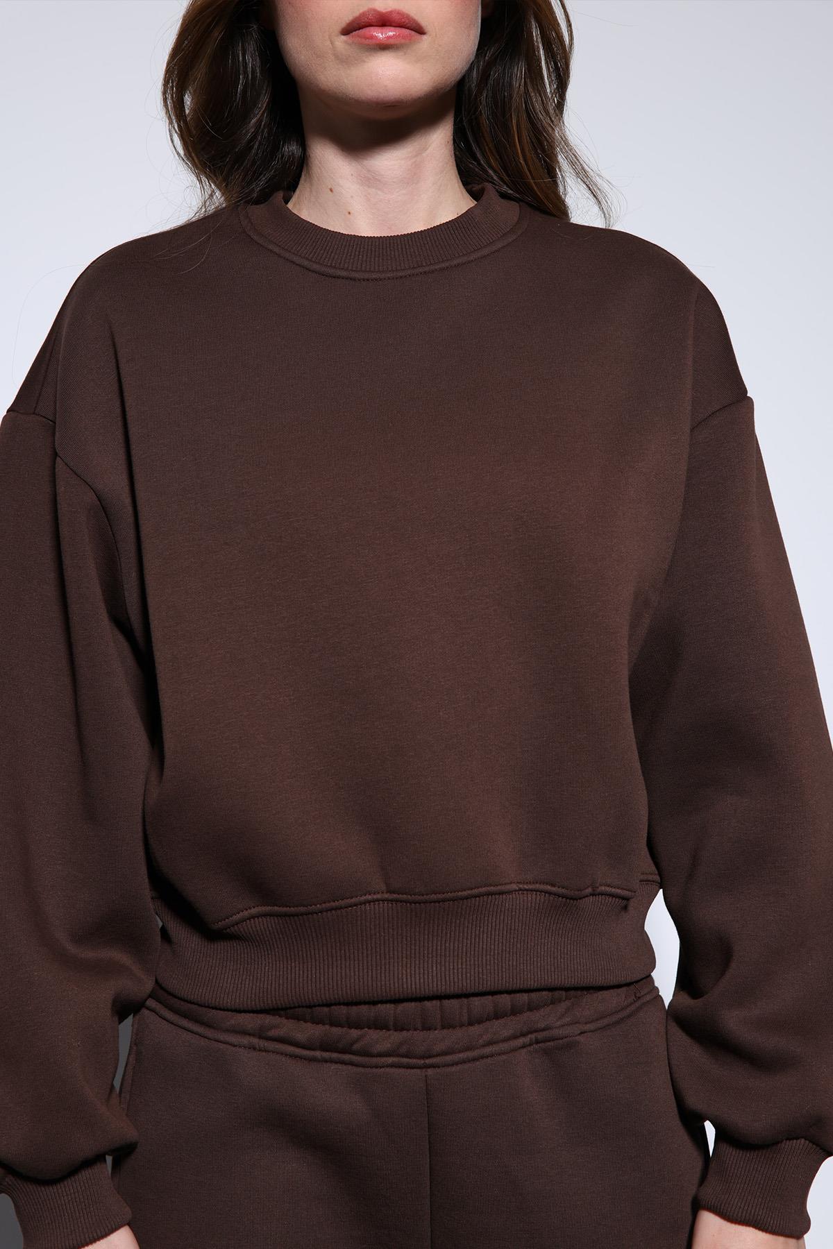 Antioch-Kahve Basic Kadın Sweatshirt-Sweatshirt-5-Milagron.com