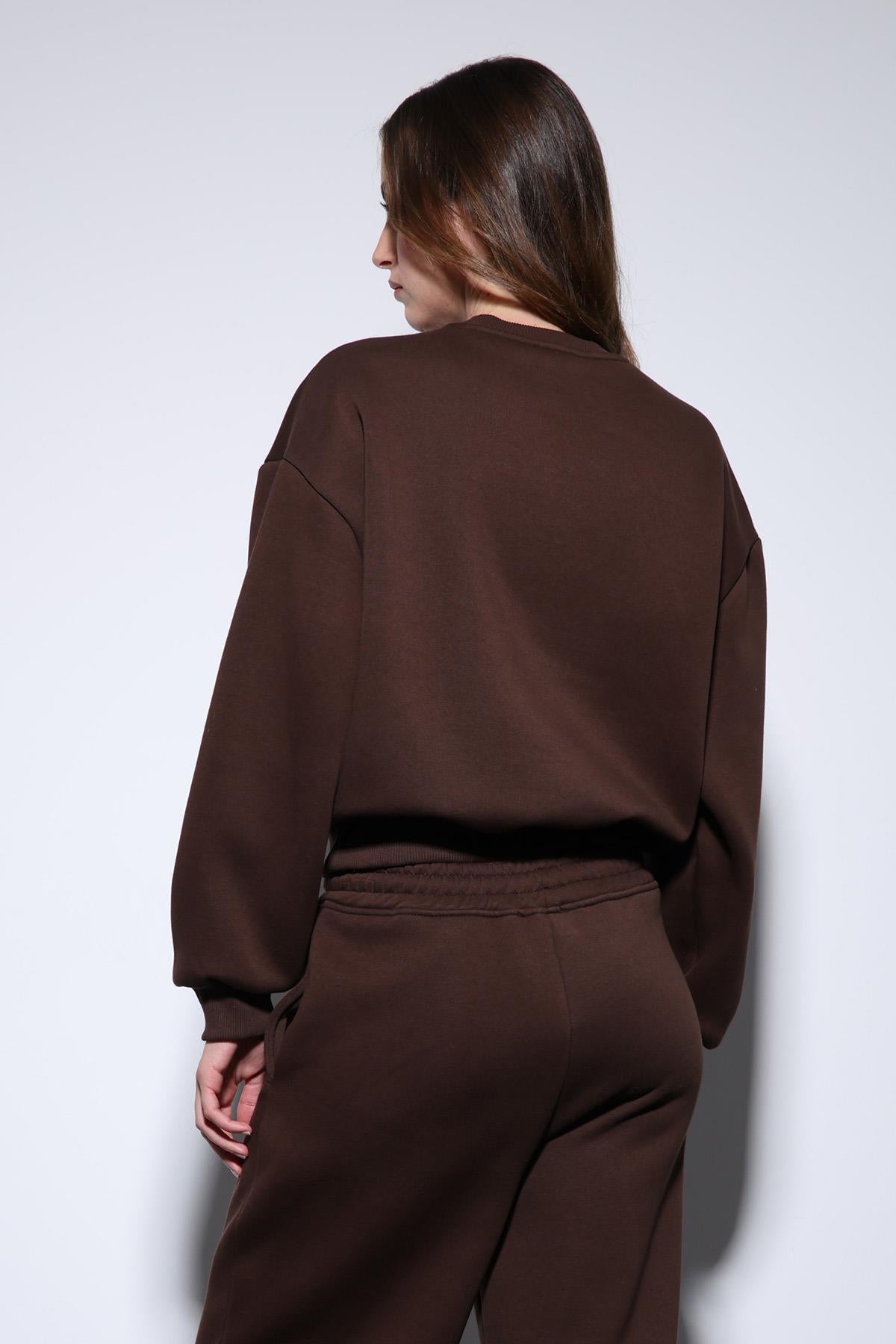 Antioch-Kahve Basic Kadın Sweatshirt-Sweatshirt-6-Milagron.com