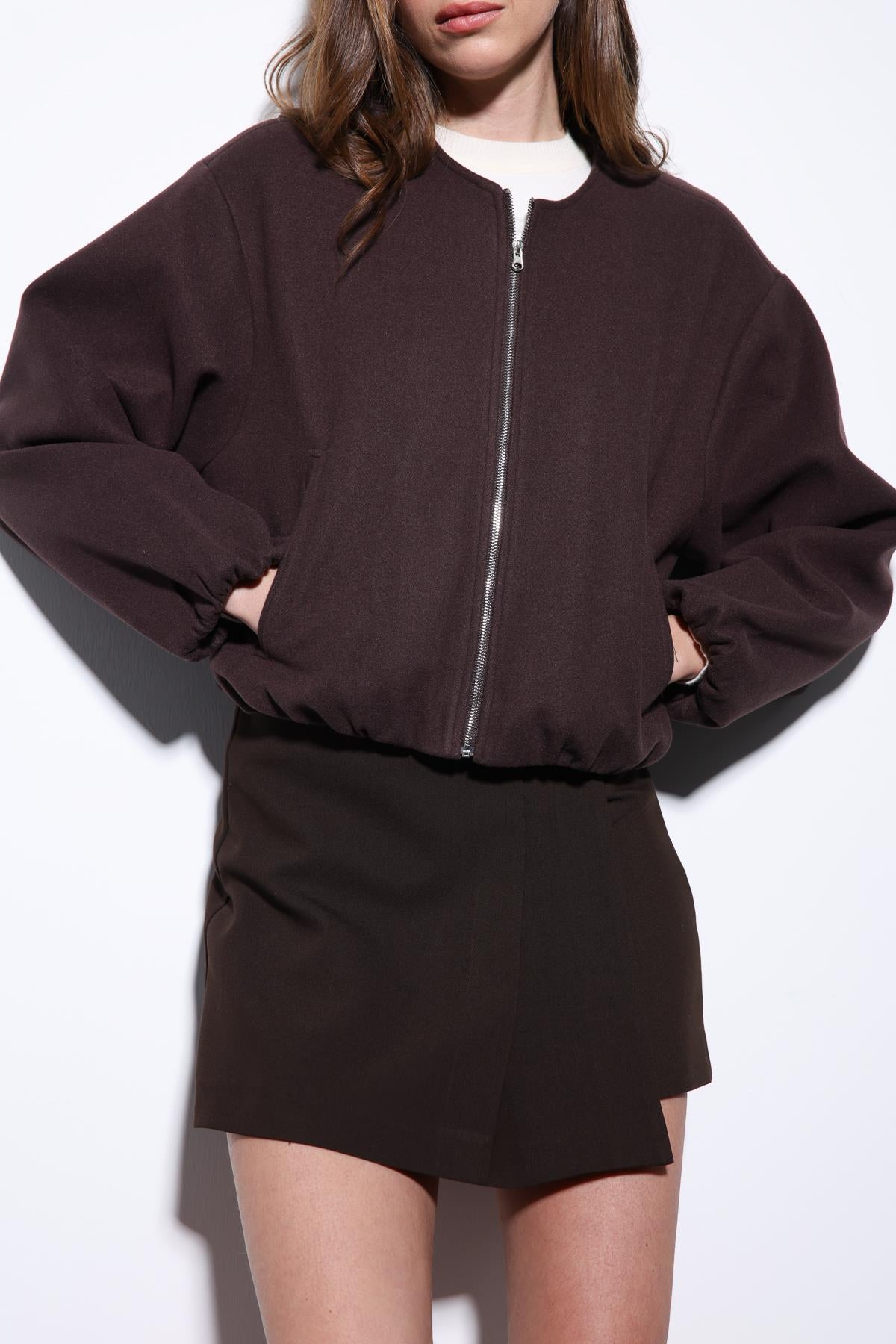 Antioch-Kahve Bel Lastikli Crop Kadın Mont-Mont-5-Milagron.com