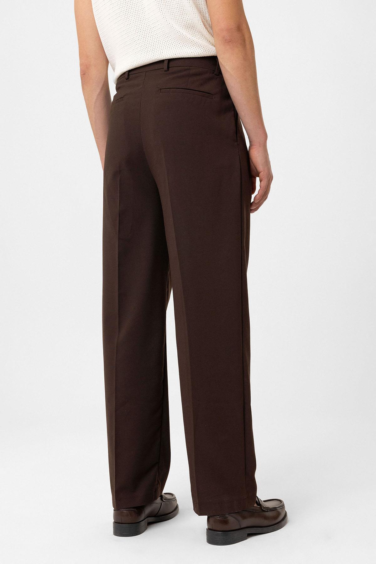 Antioch-Kahve Çift Pileli Baggy Fit Erkek Pantolon-Kumaş Pantolon-3-Milagron.com