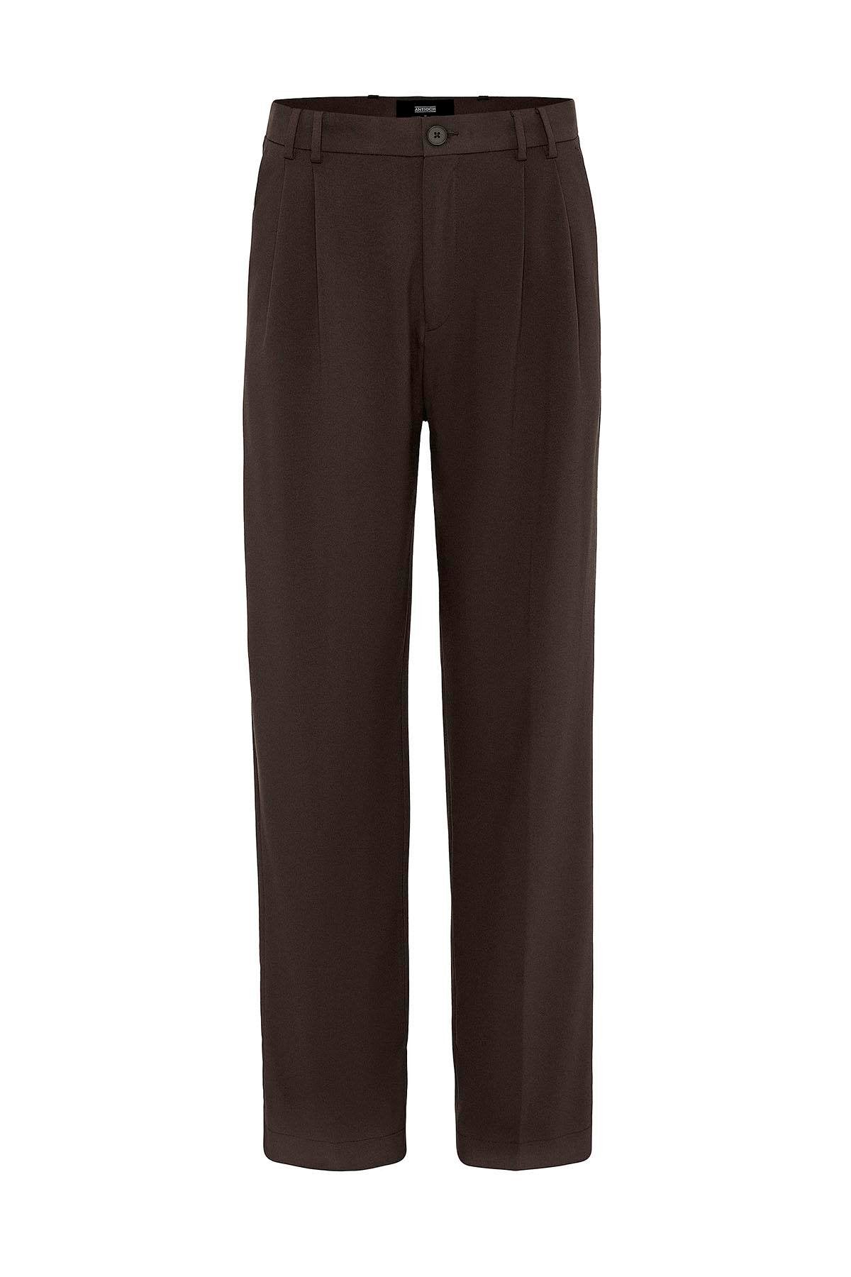 Antioch-Kahve Çift Pileli Baggy Fit Erkek Pantolon-Kumaş Pantolon-4-Milagron.com