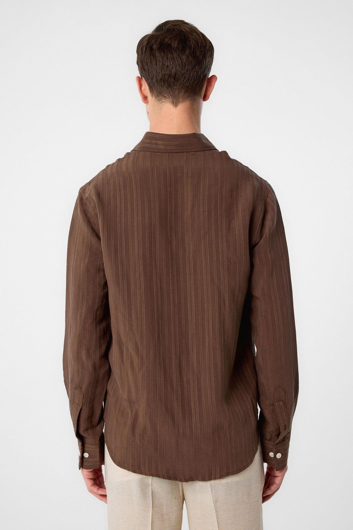 Antioch-Kahve Çizgili Ve Dokulu Erkek Gömlek-Gömlek-5-Milagron.com