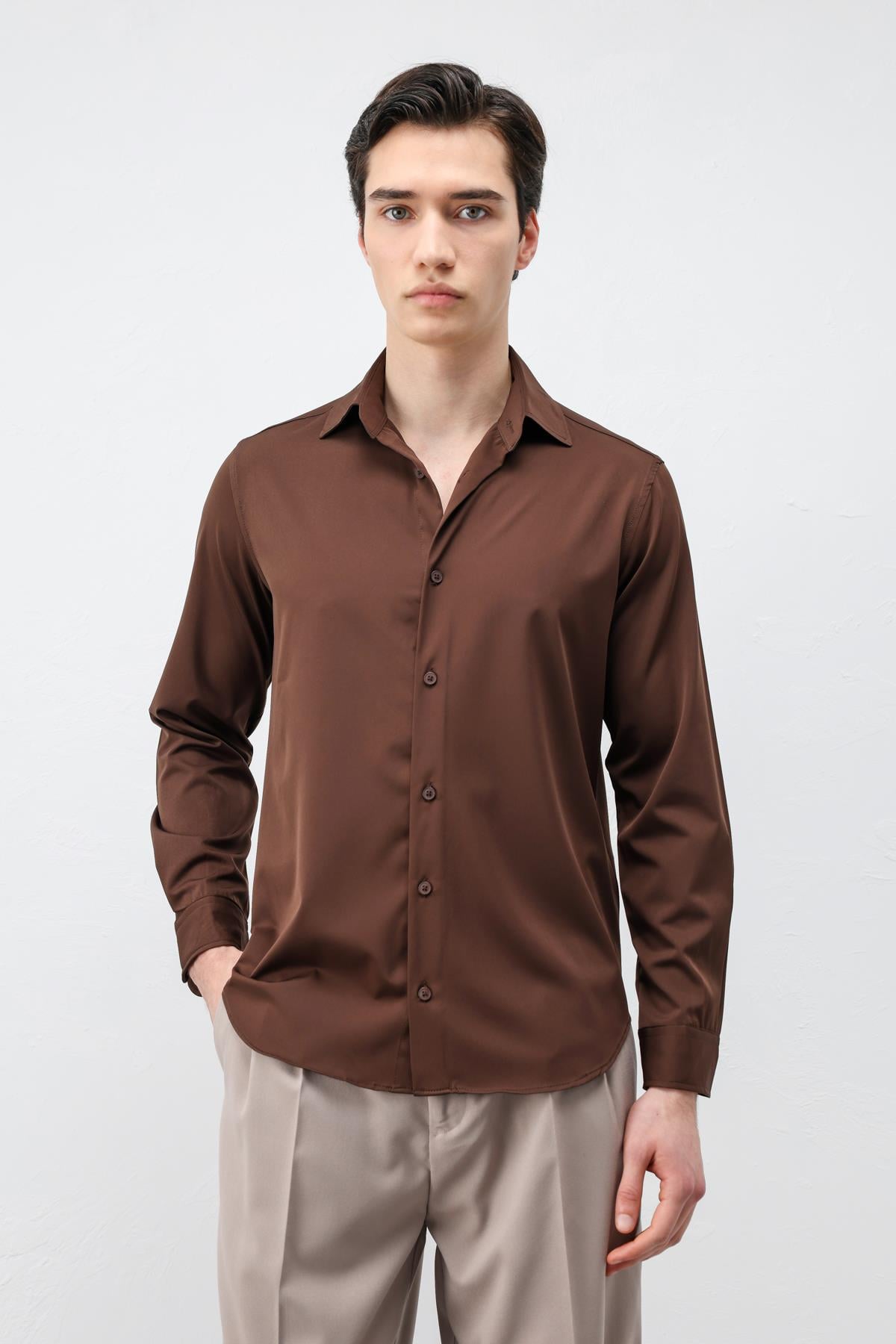 Antioch Kahve Comfort Slim Erkek Gömlek