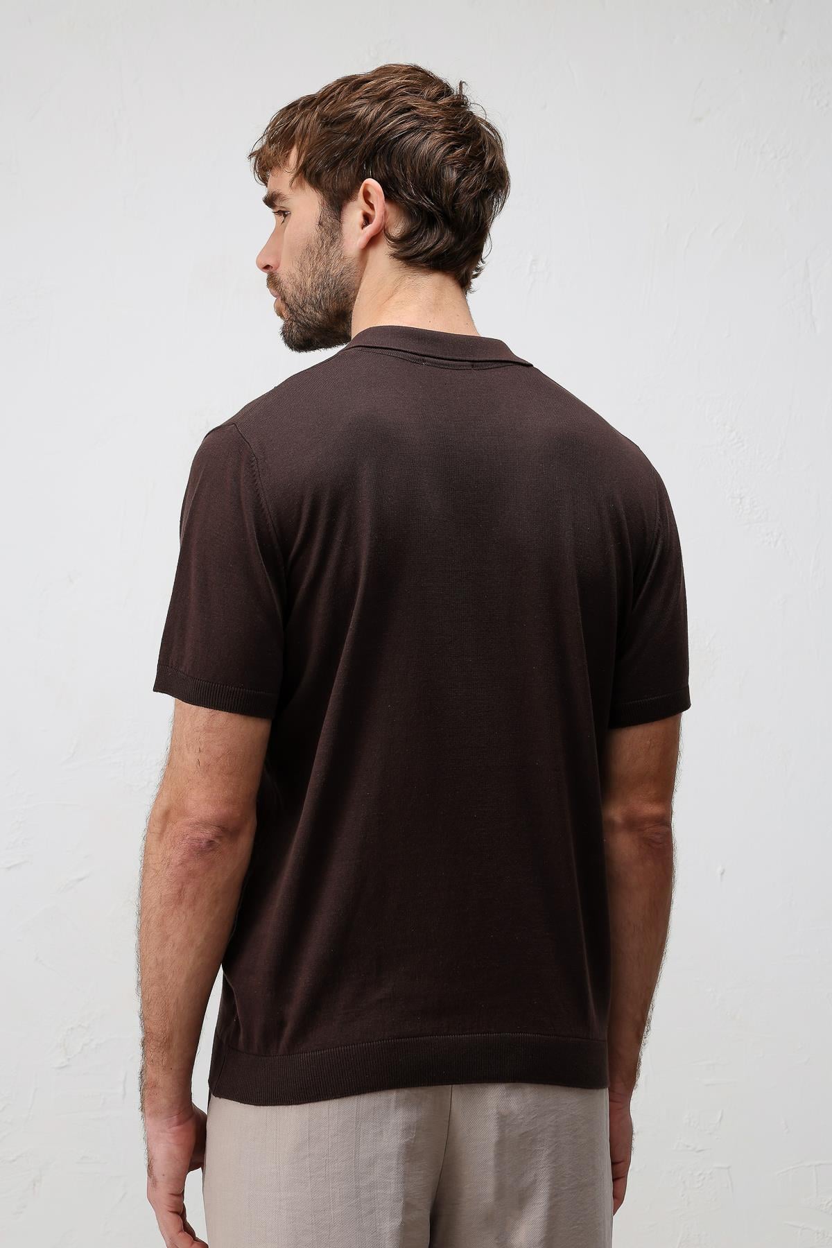 Antioch Kahve Comfort Slim Polo Yaka Erkek Triko T-Shirt