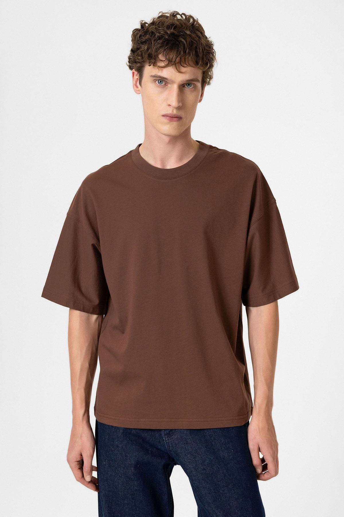 Antioch-Kahve Crop Fit Erkek T Shirt-T-Shirts-1-Milagron.com