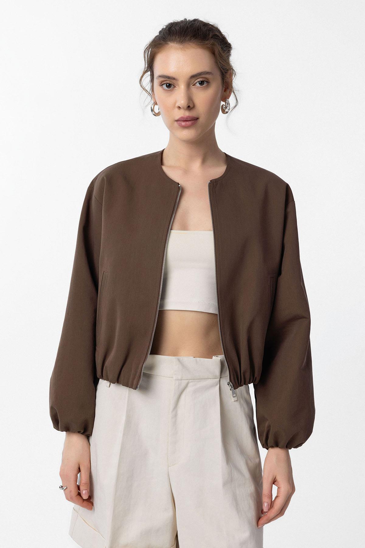 Antioch-Kahve Crop Kadın Bomber Mont-Mont-1-Milagron.com