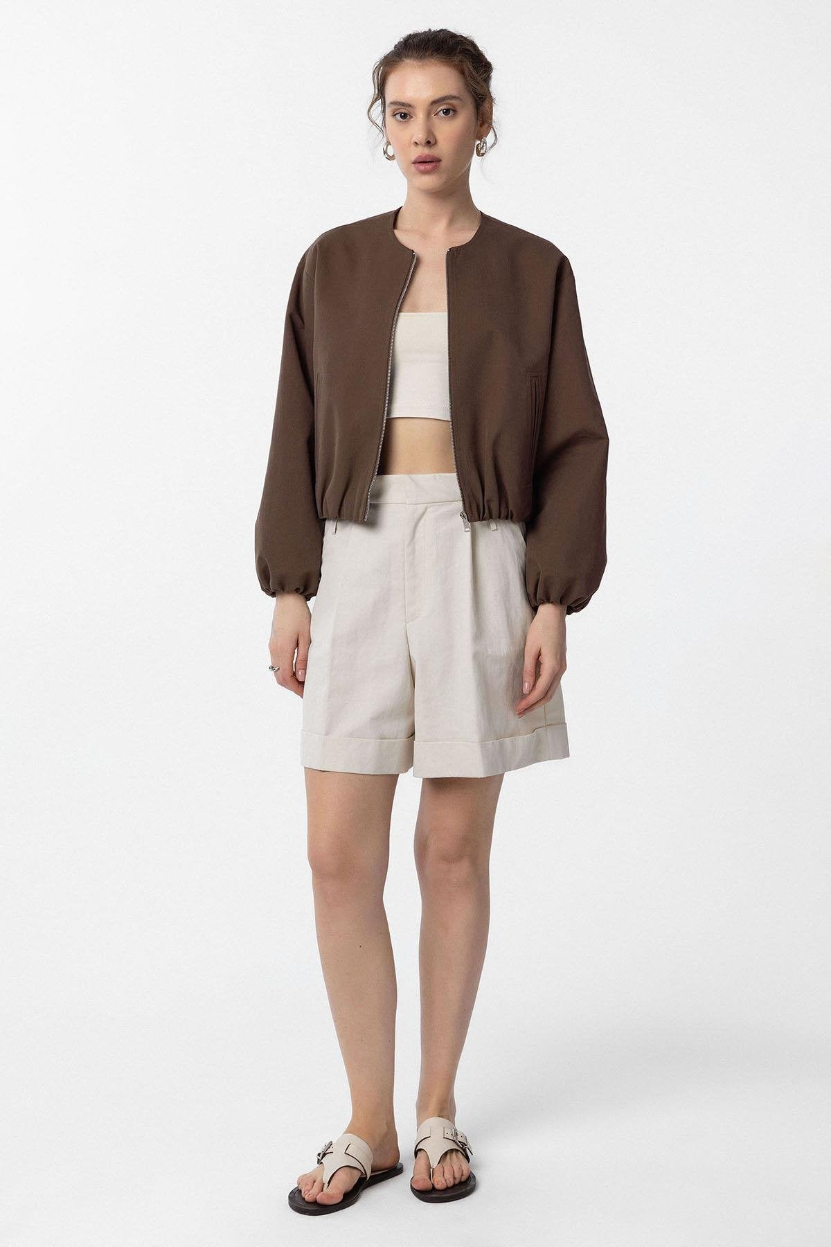 Antioch-Kahve Crop Kadın Bomber Mont-Mont-2-Milagron.com