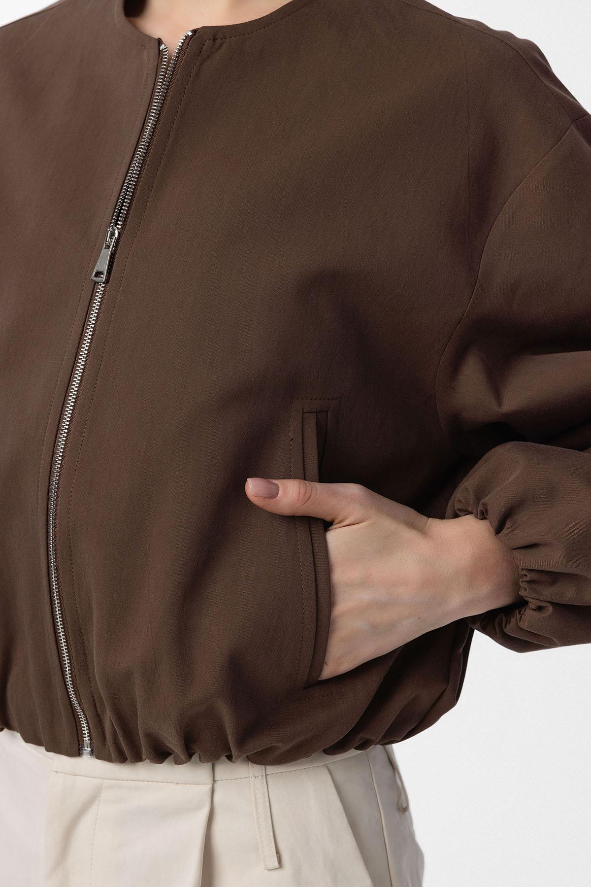 Antioch-Kahve Crop Kadın Bomber Mont-Mont-3-Milagron.com