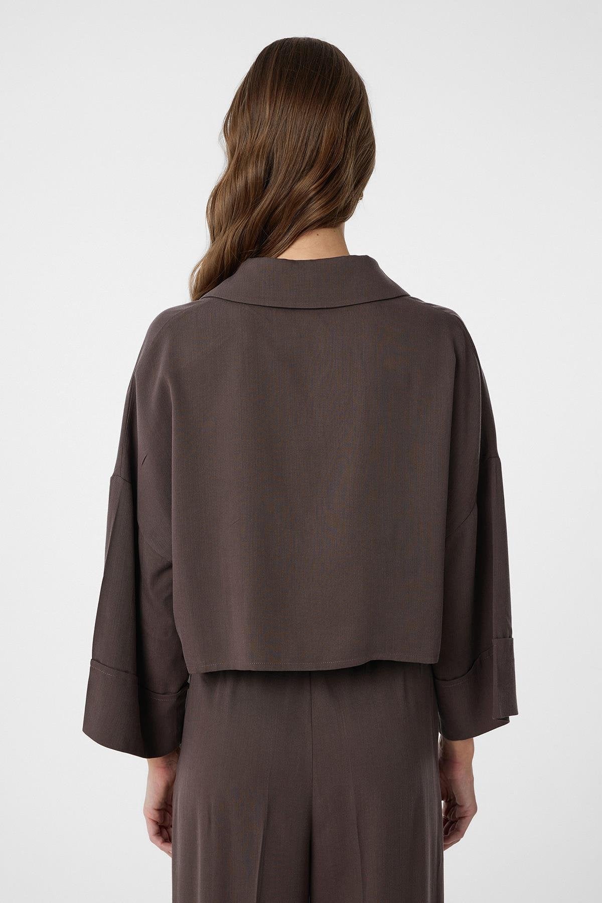 Antioch-Kahve Crop Kadın Gömlek-Gömlek-4-Milagron.com